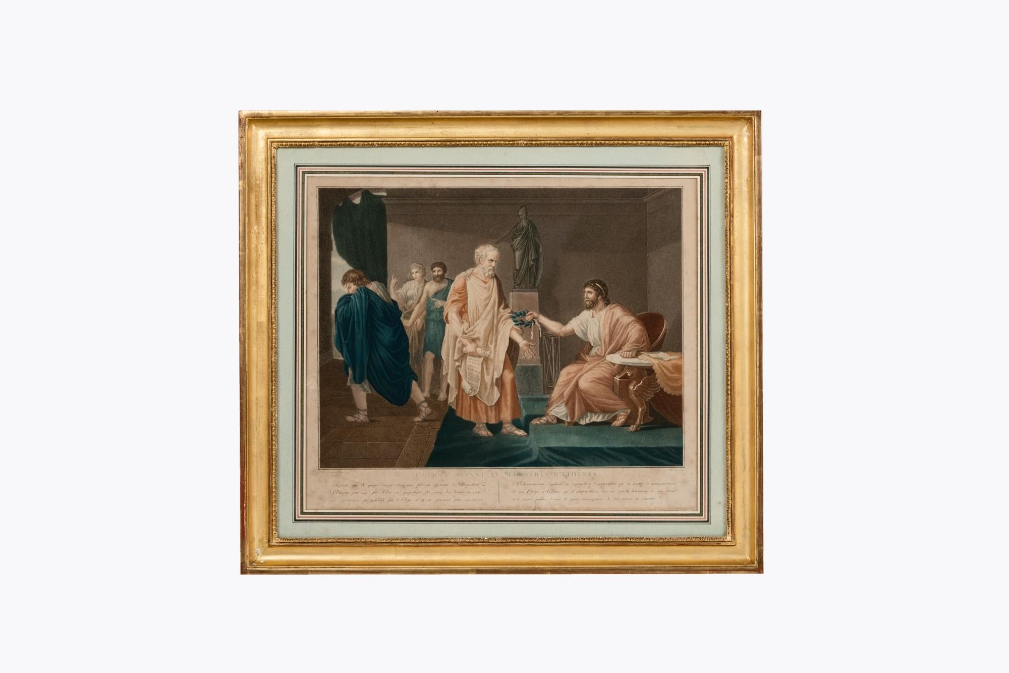 Giltwood Early 19th Century Set of Four French Colourful Mezzotints For Sale