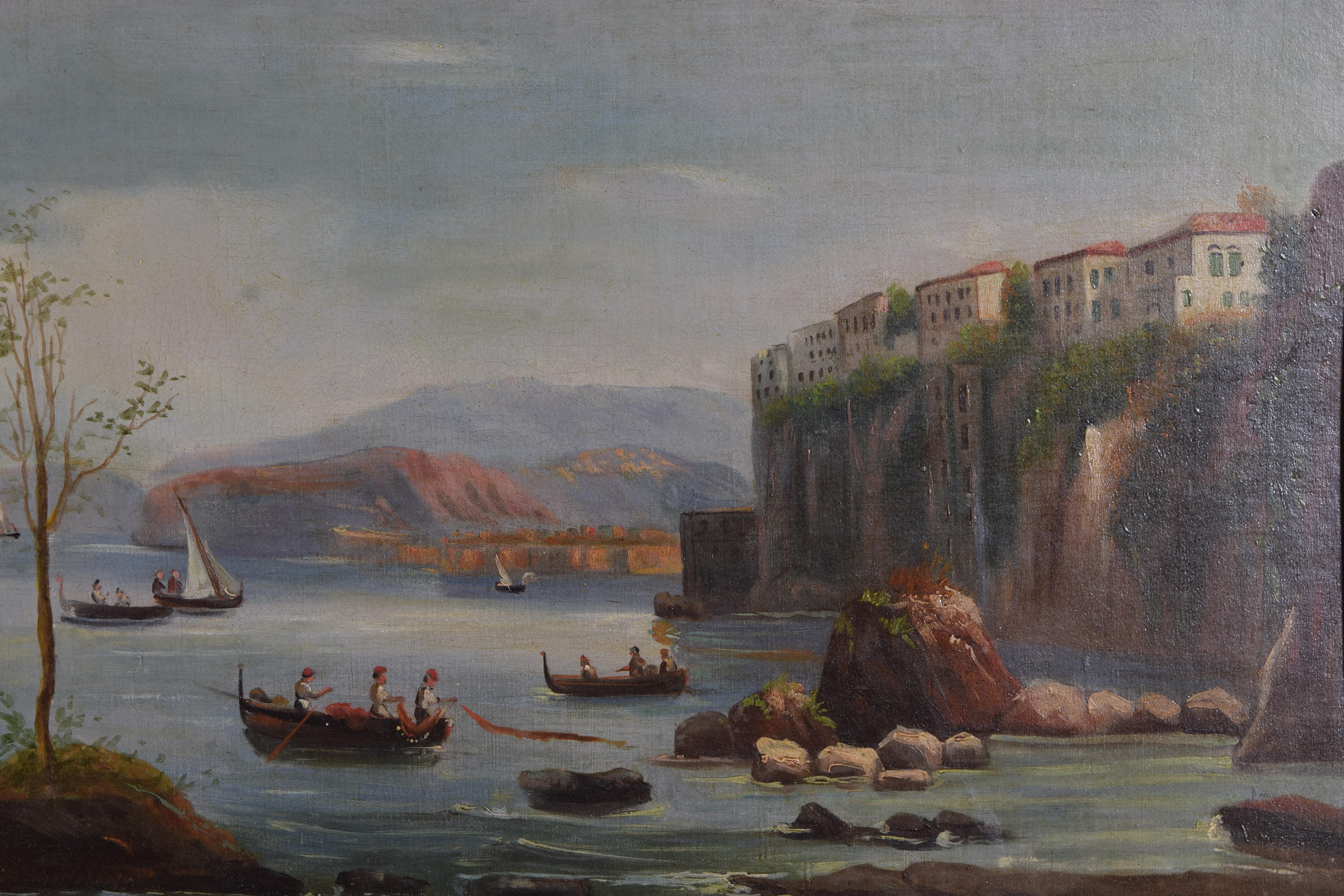 Early 19th Century Set of Four Italian School Oil Paintings, Bay of Naples In Good Condition In Atlanta, GA