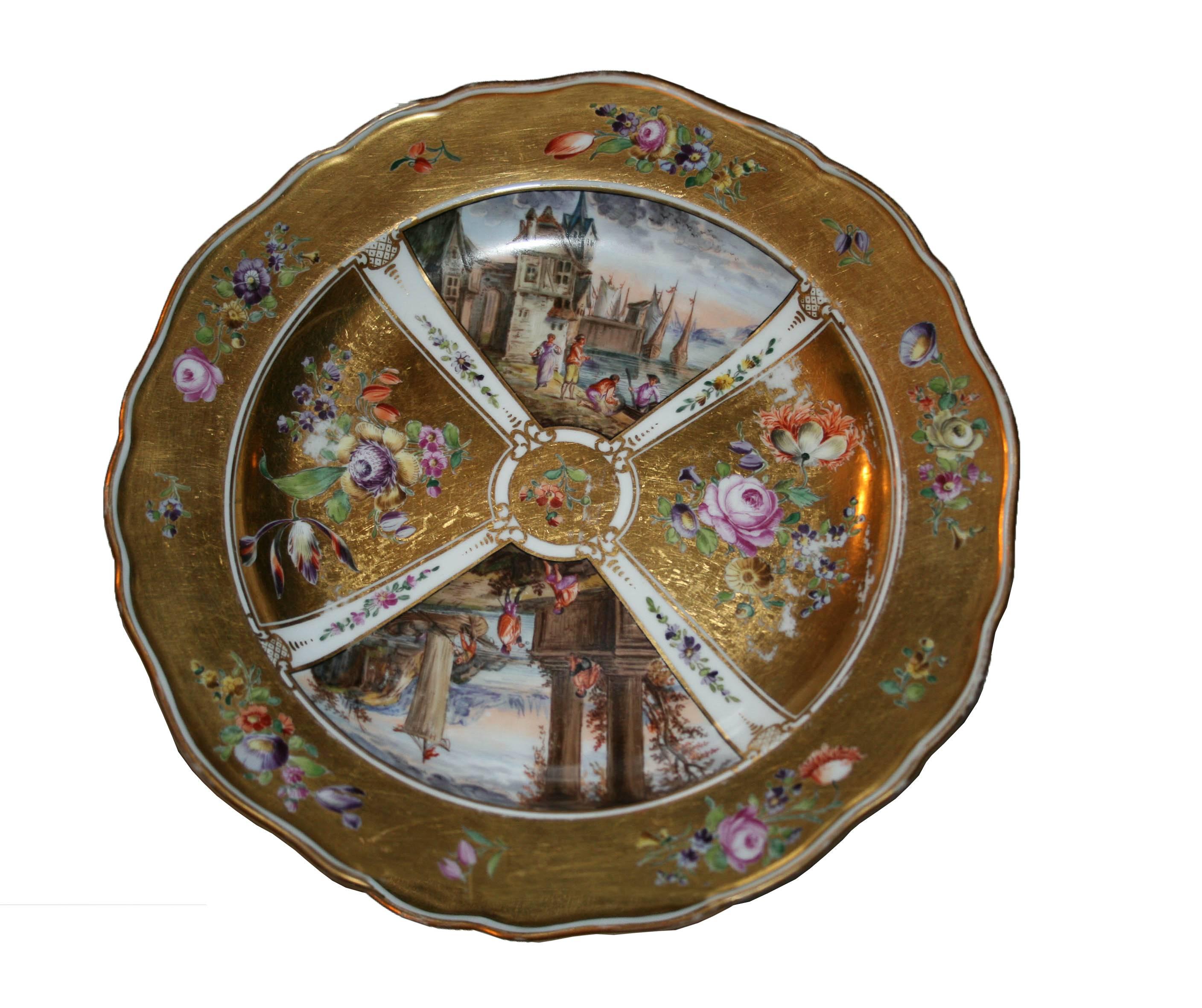 Fait main Ensemble de six plats en porcelaine plaquée or de Meissen du début du 19e siècle en vente