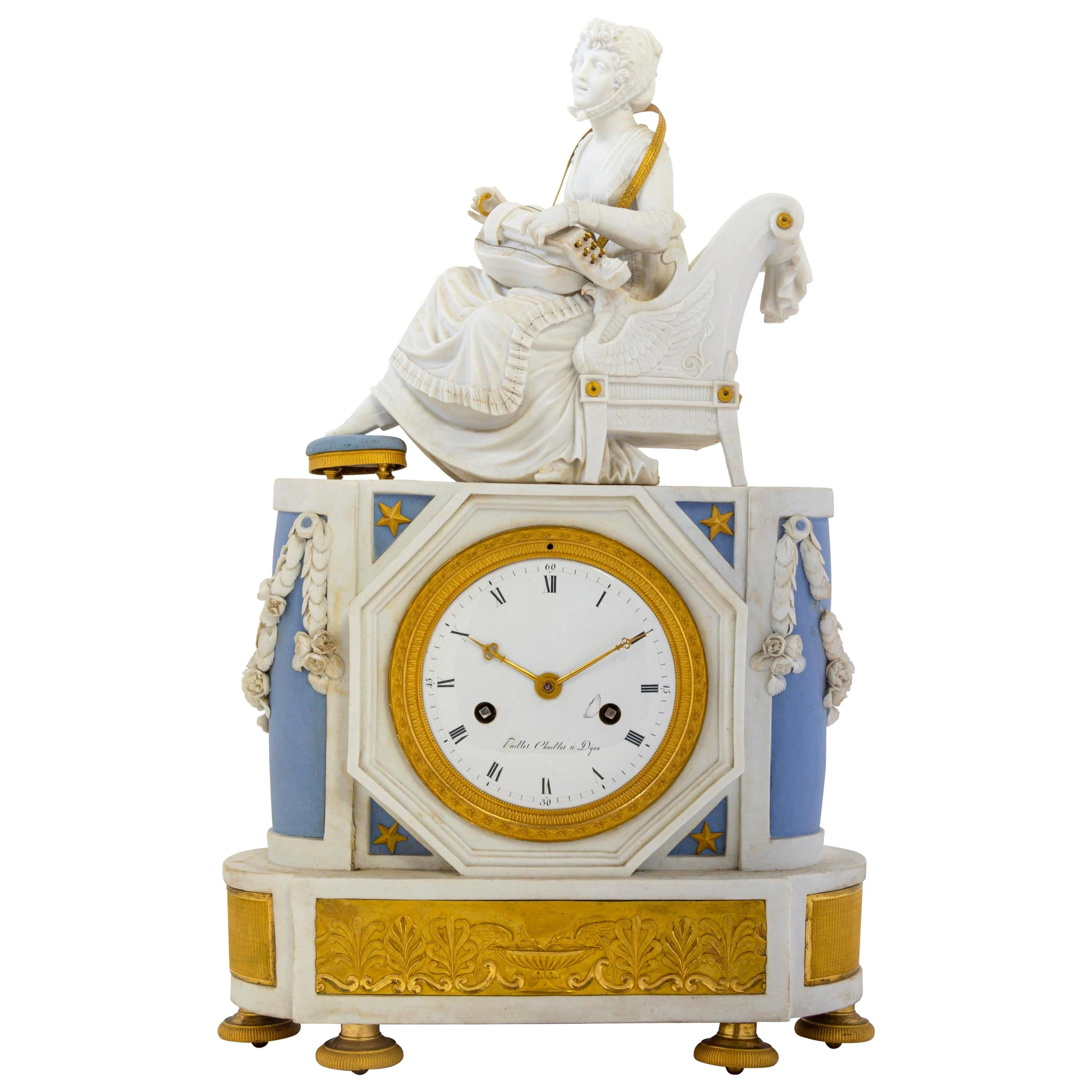 Early 19th Century Sèvres Neoclassical Ormolu and Bisque Porcelain Clock