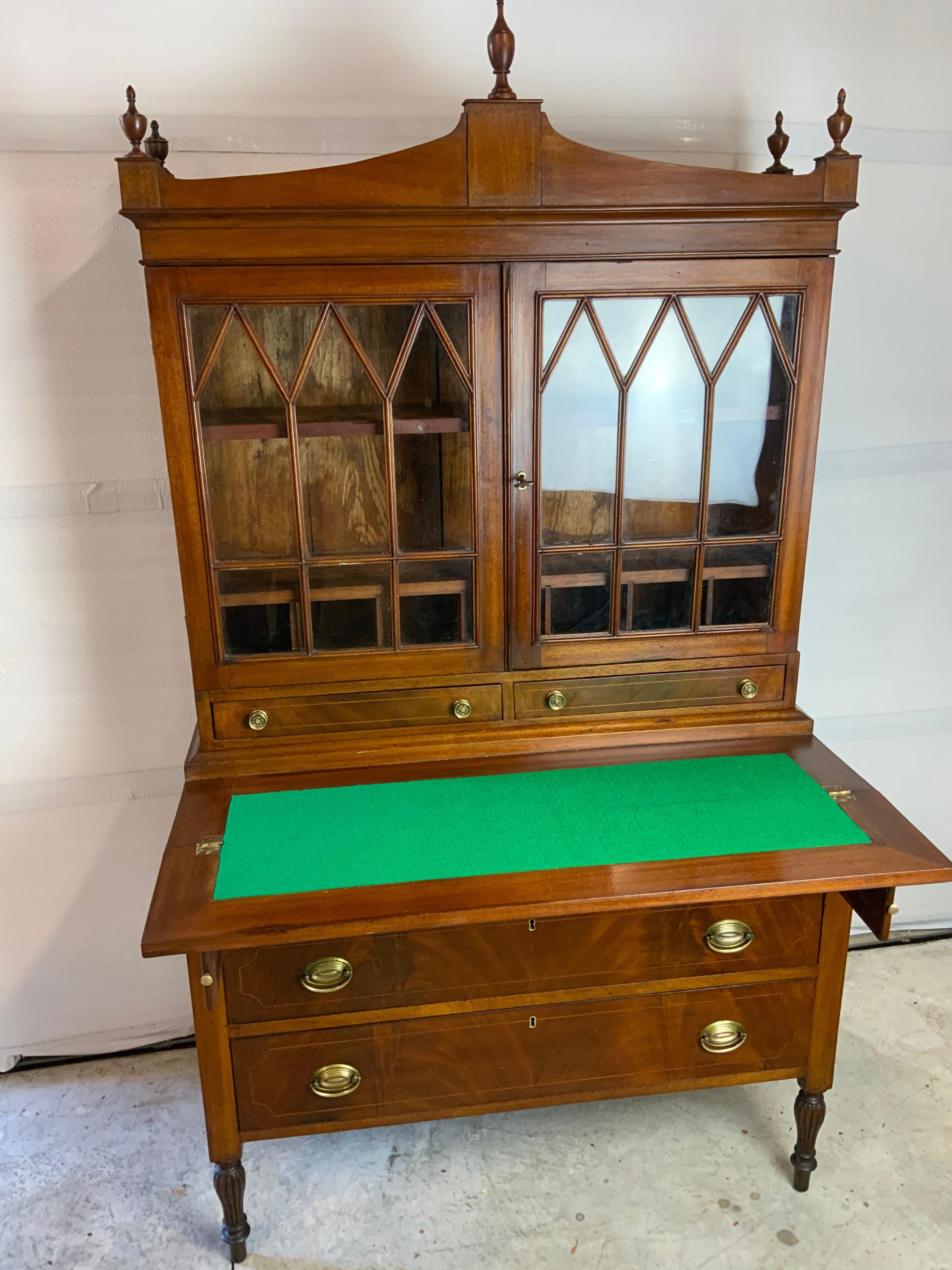 Wood Early 19th Century Sheraton Bookcase Secretary 