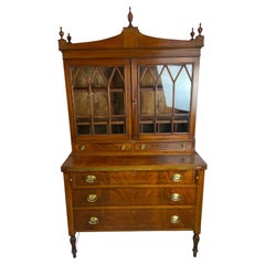 Antique Early 19th Century Sheraton Bookcase Secretary 