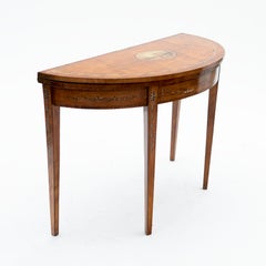 Early 19th Century Sheraton Inlaid & Hand Painted Demilune Card Table