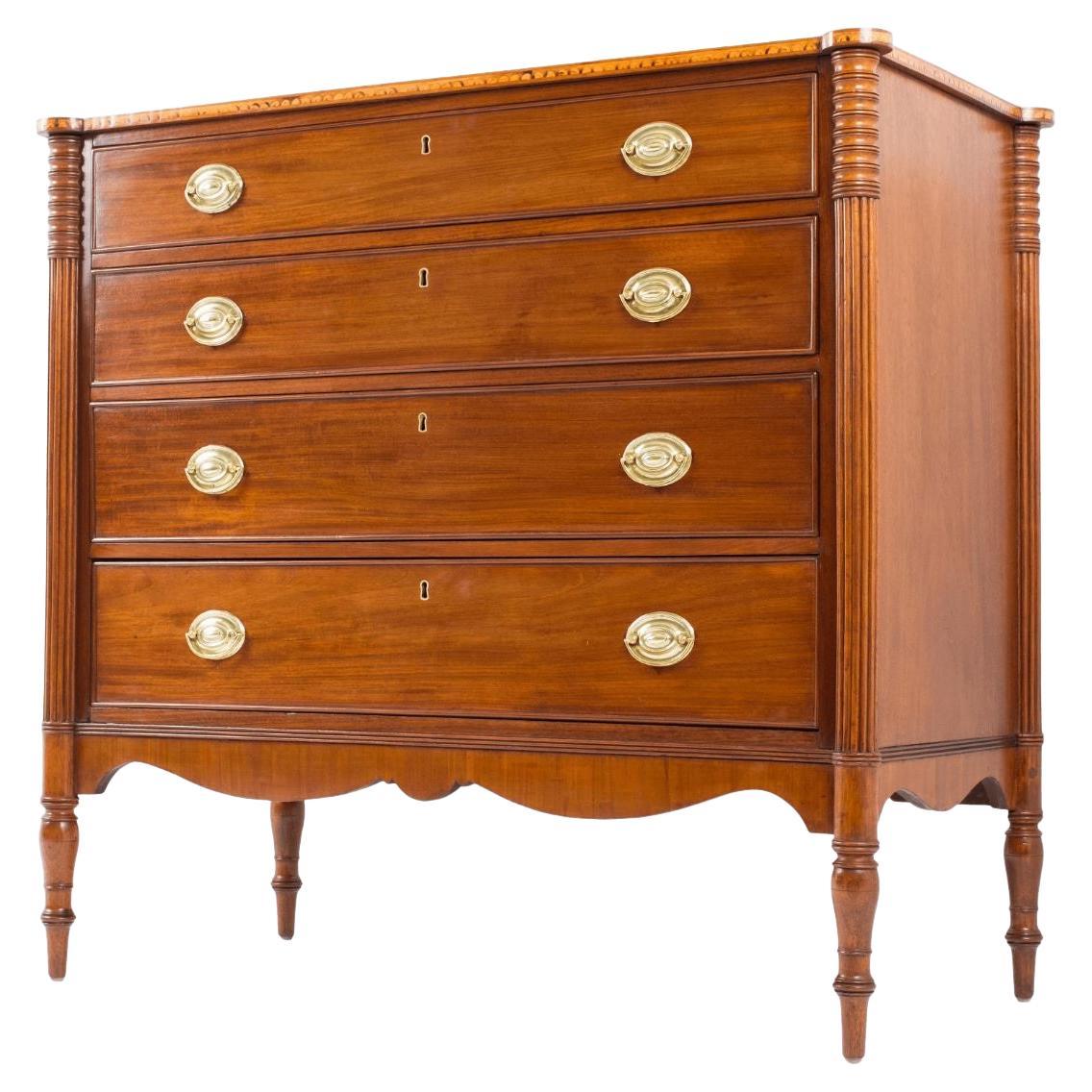 Early 19th Century Sheraton Mahogany Four Drawer Chest For Sale