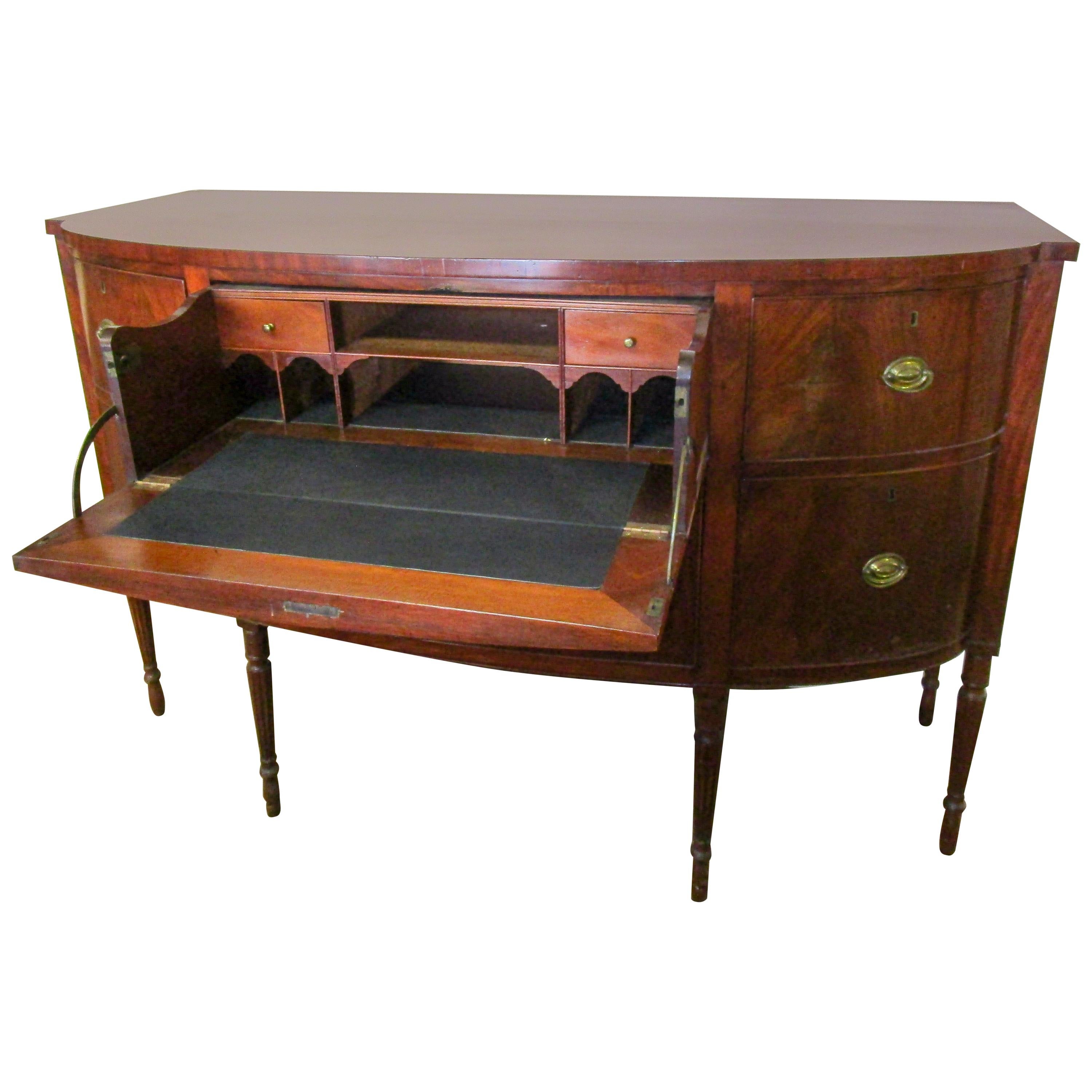 Early 19th Century Sheraton Style American Bowfront Sideboard with Dropdown Desk For Sale