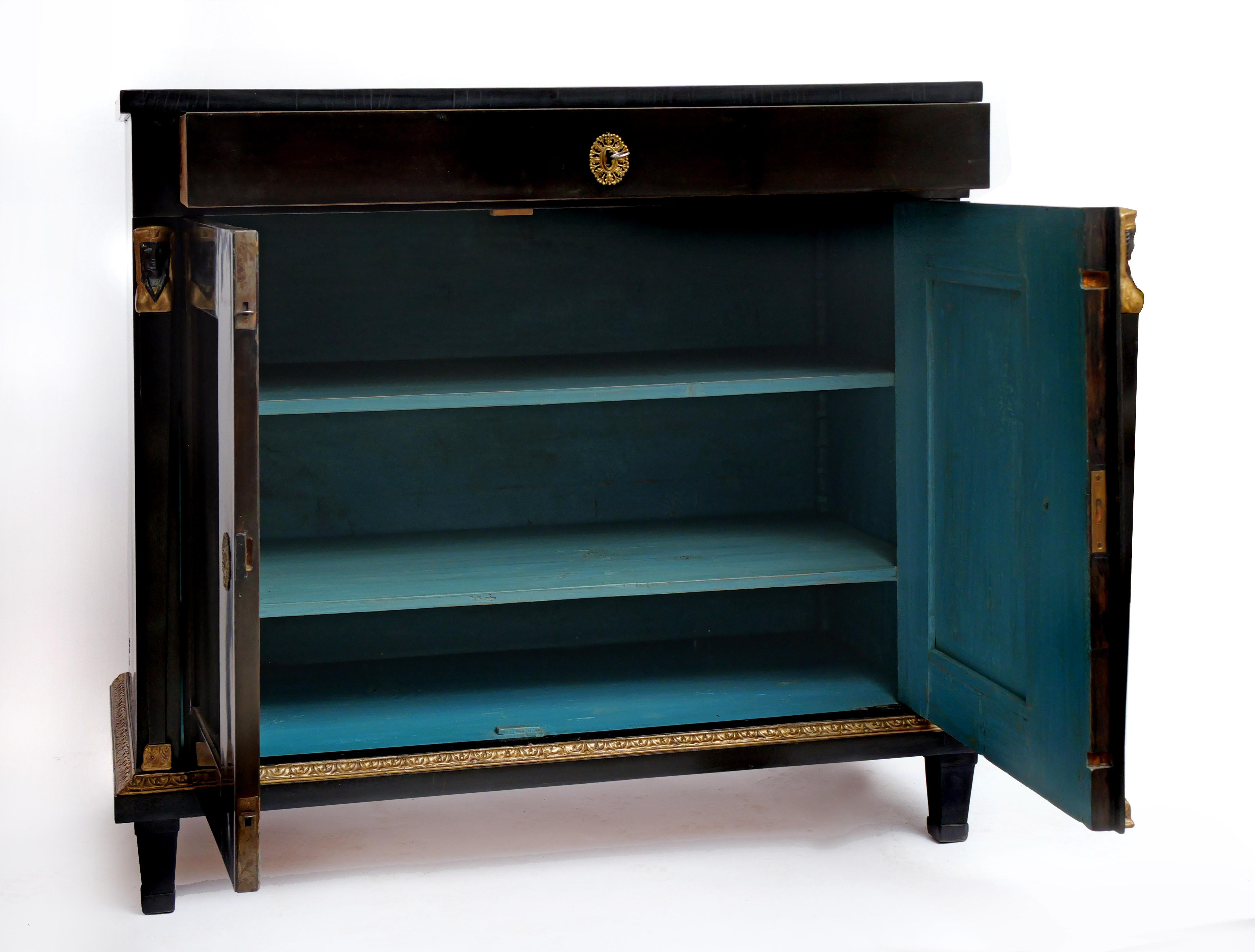 Austrian Early 19th Century Sideboard from Vienna, Ebonized, 3 Egyptian Herms, Danhauser For Sale