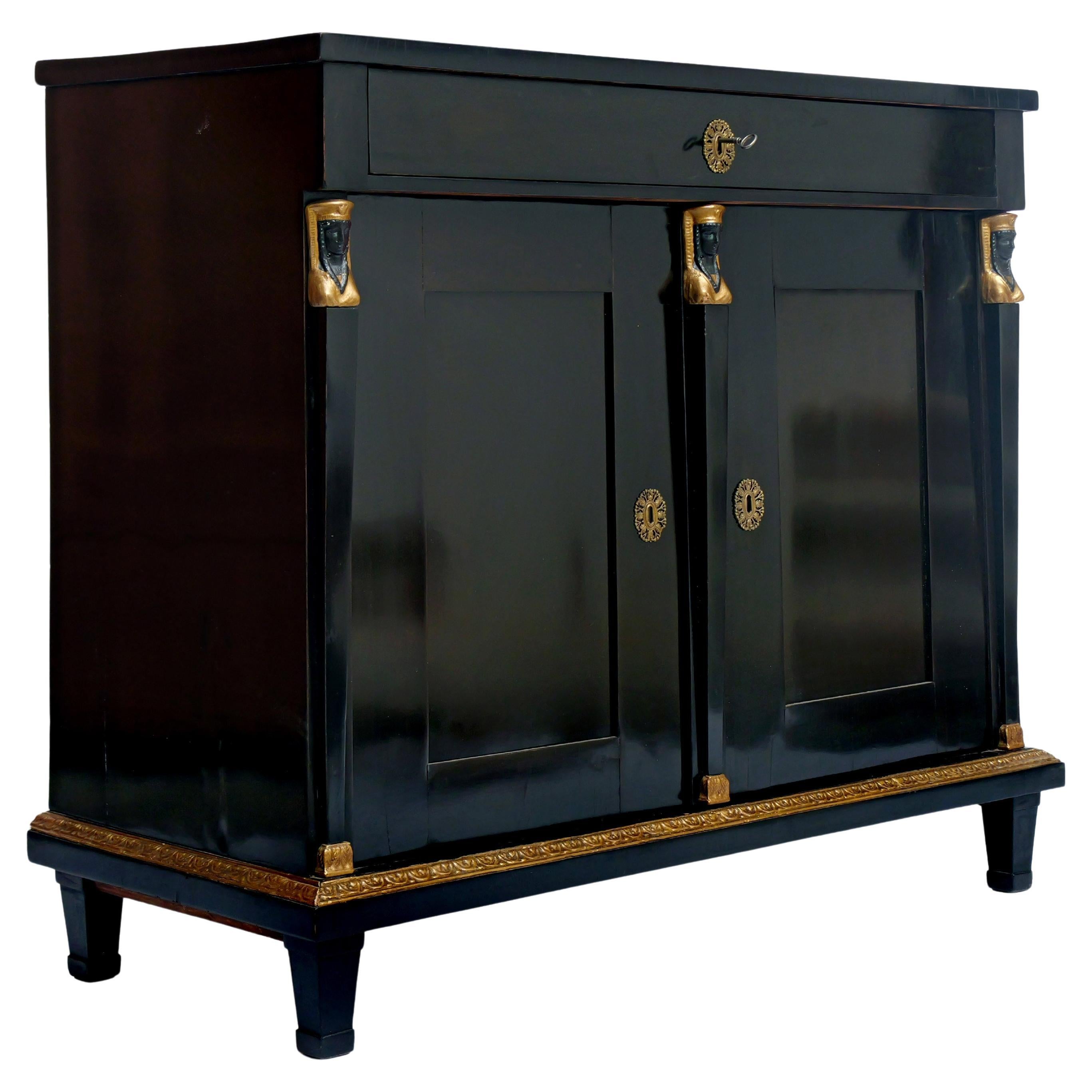 Early 19th Century Sideboard from Vienna, Ebonized, 3 Egyptian Herms, Danhauser