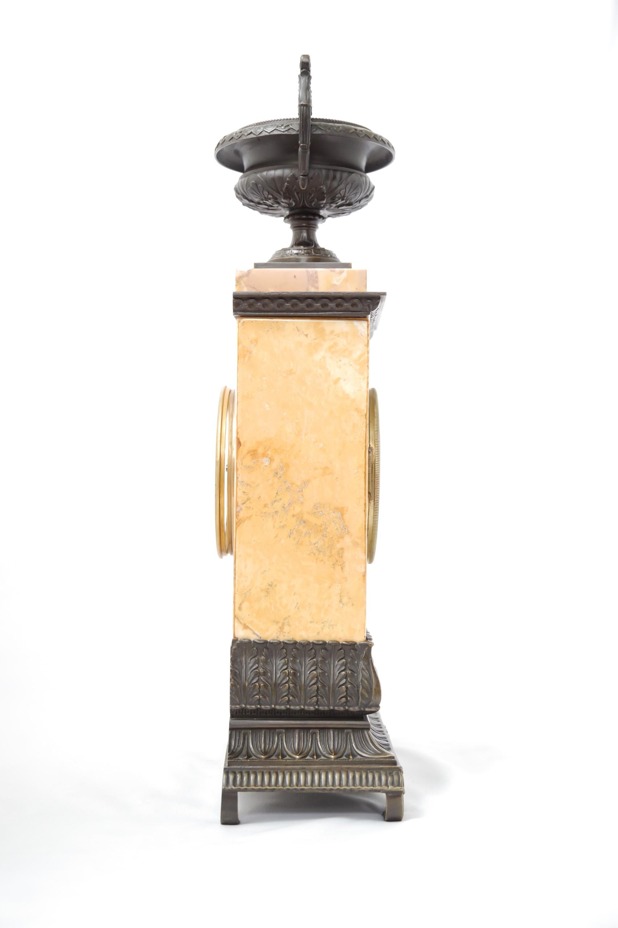 Early 19th Century Sienna Marble and Patinated-Bronze Portico Clock For Sale 1
