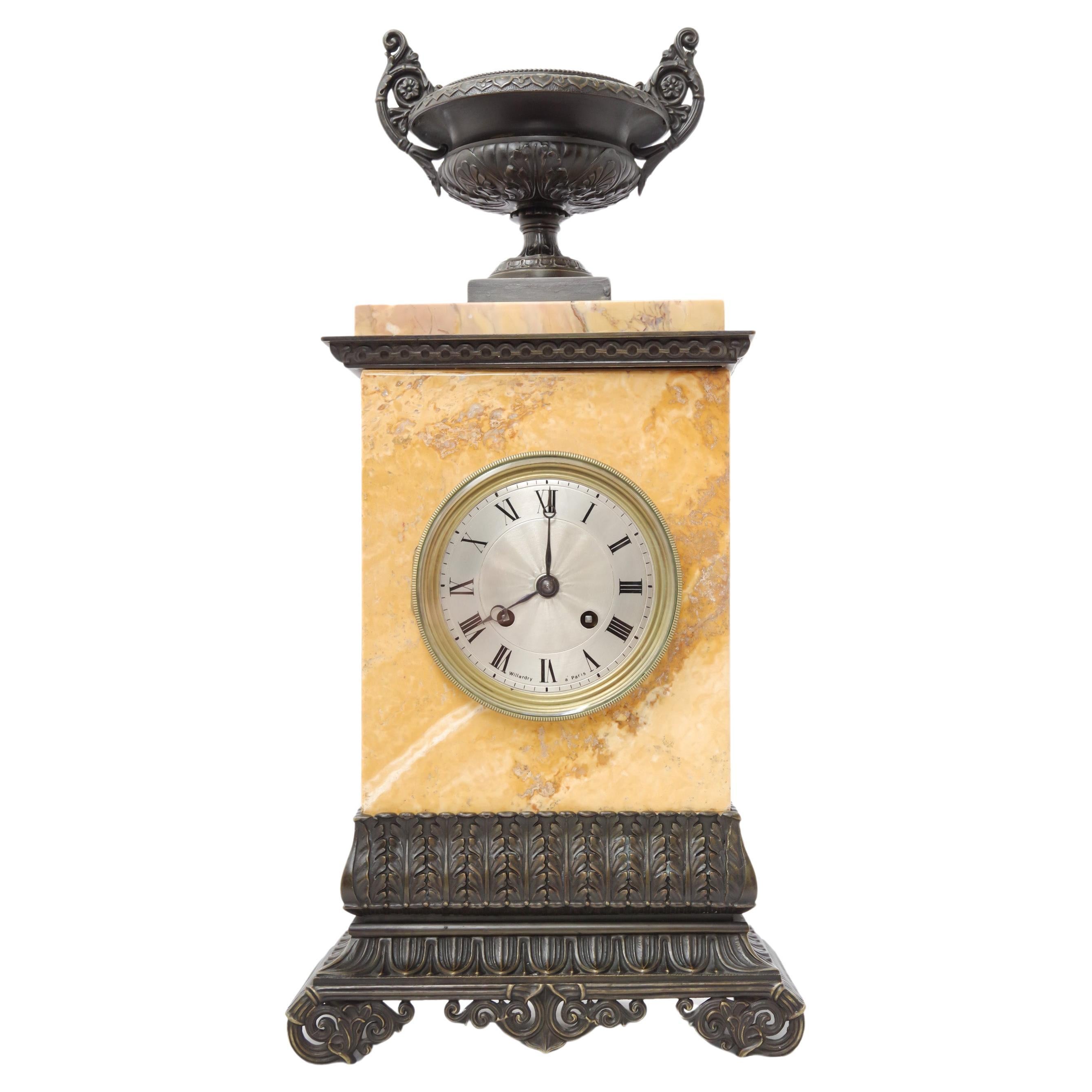 Early 19th Century Sienna Marble and Patinated-Bronze Portico Clock For Sale