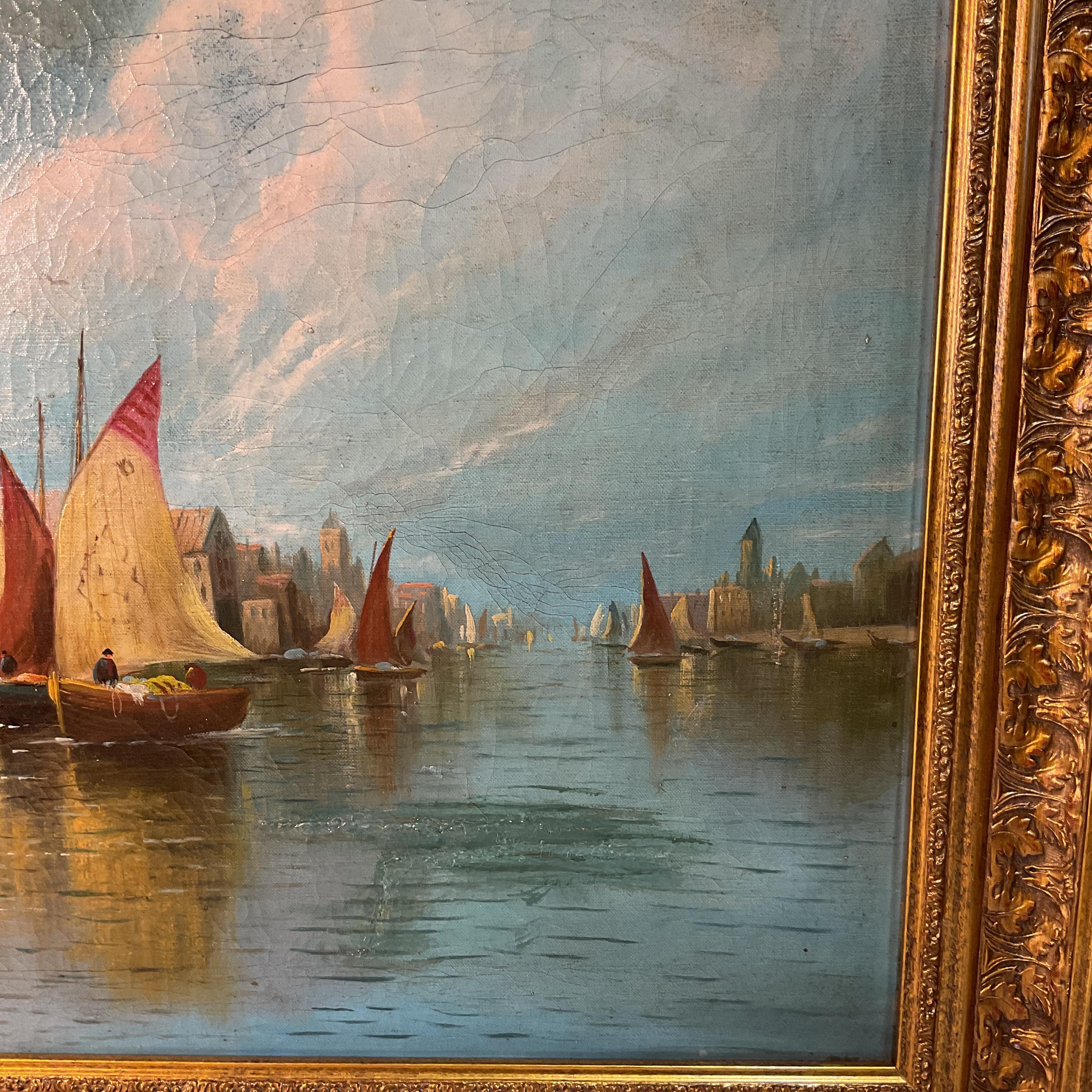 Early 19th Century Signed Oil Painting of Canal in Venice For Sale 1