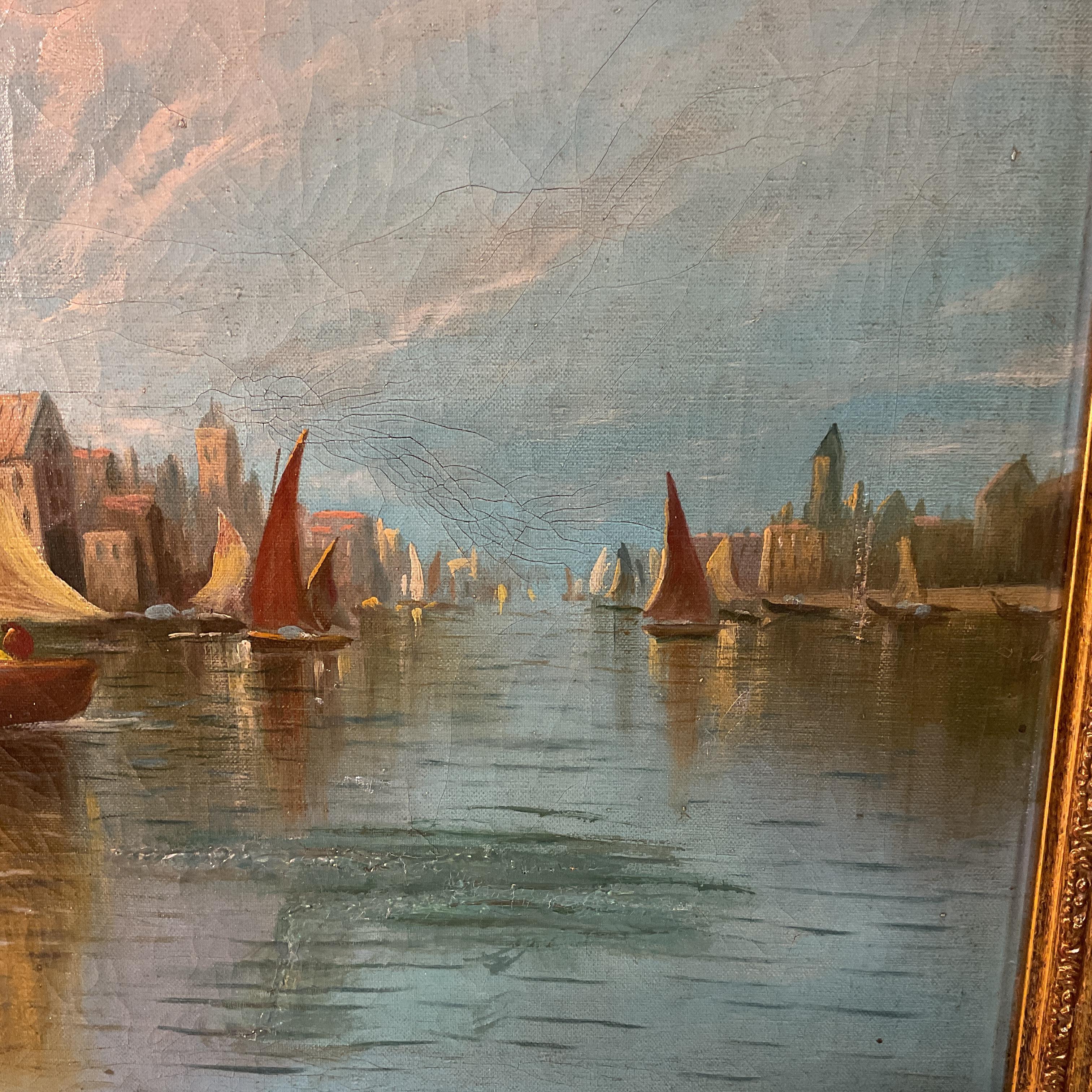 Early 19th Century Signed Oil Painting of Canal in Venice For Sale 2