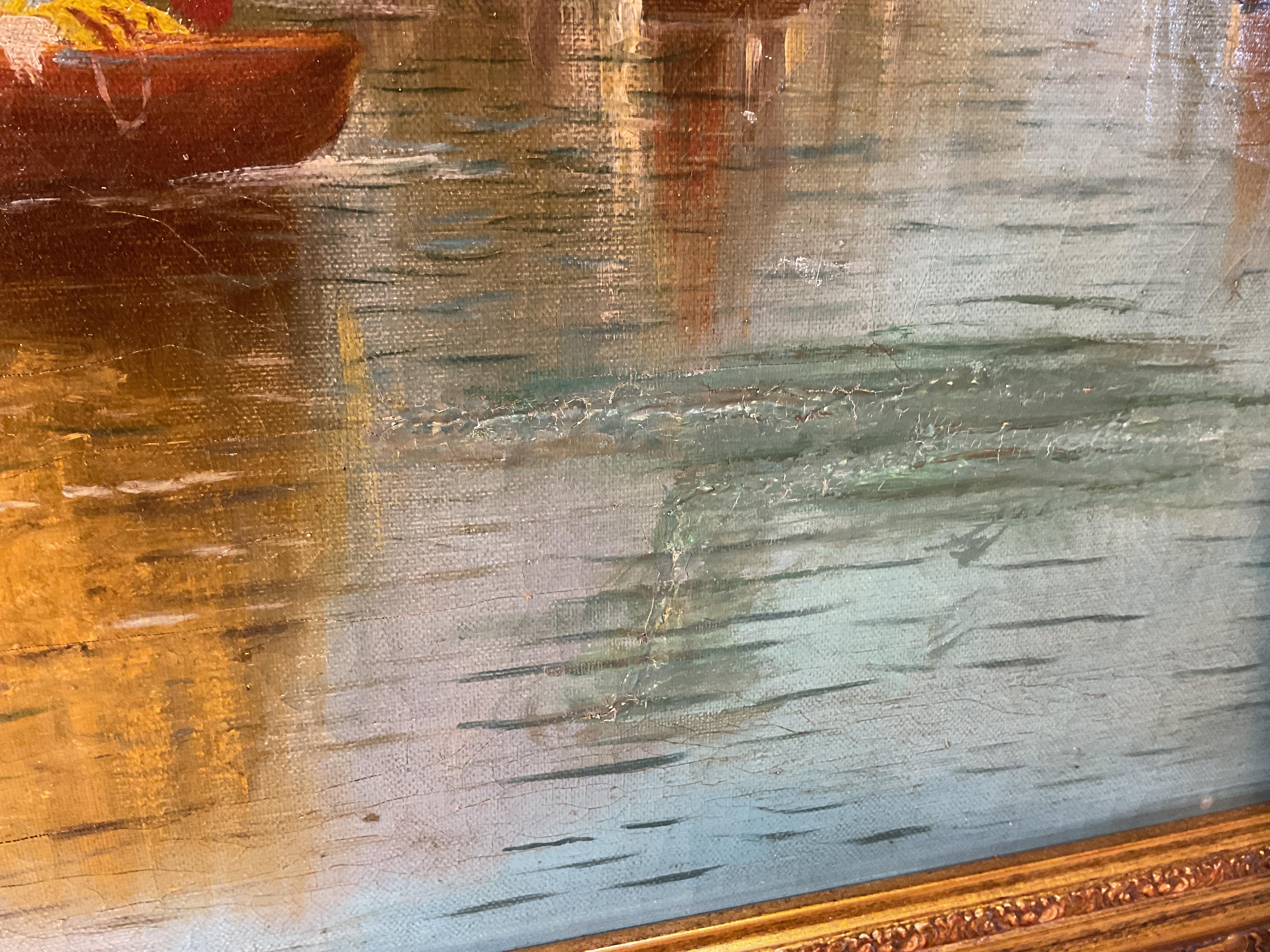 Early 19th Century Signed Oil Painting of Canal in Venice For Sale 4