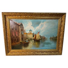 Early 19th Century Signed Oil Painting of Canal in Venice