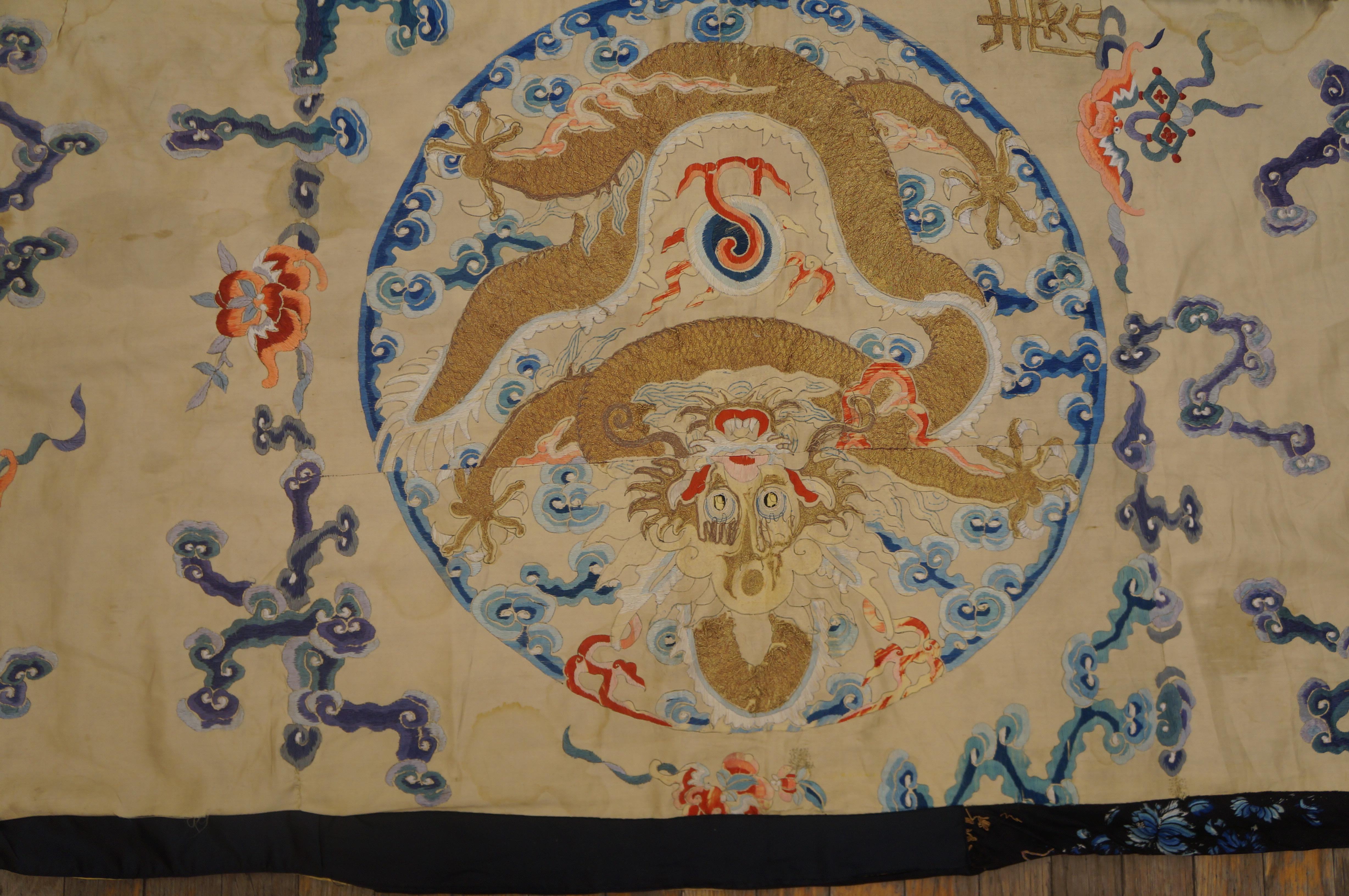 Early 19th Century Silk Chinese Dragon & Clouds Embroidery For Sale 6