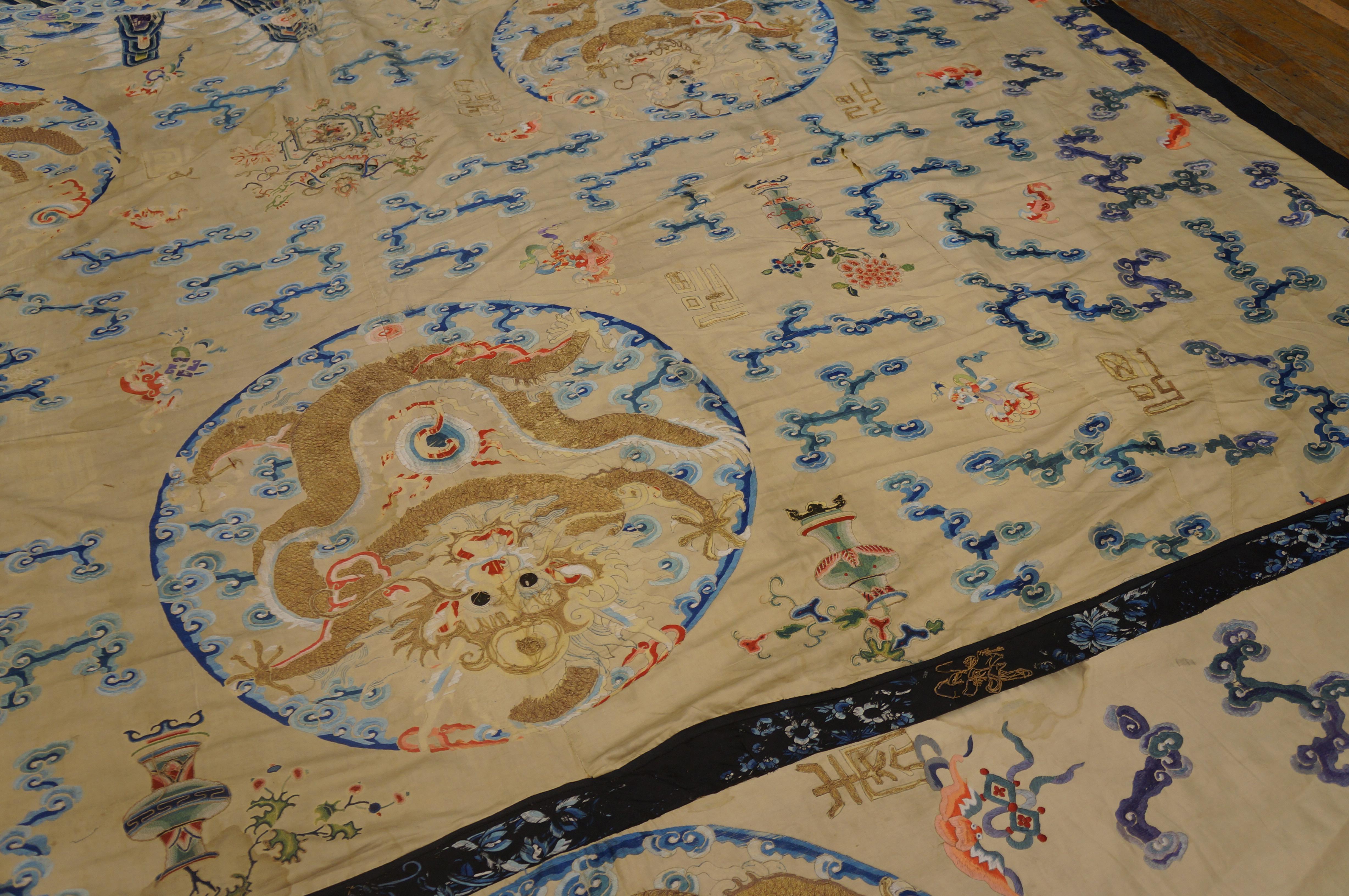 Early 19th Century Silk Chinese Dragon & Clouds Embroidery For Sale 7