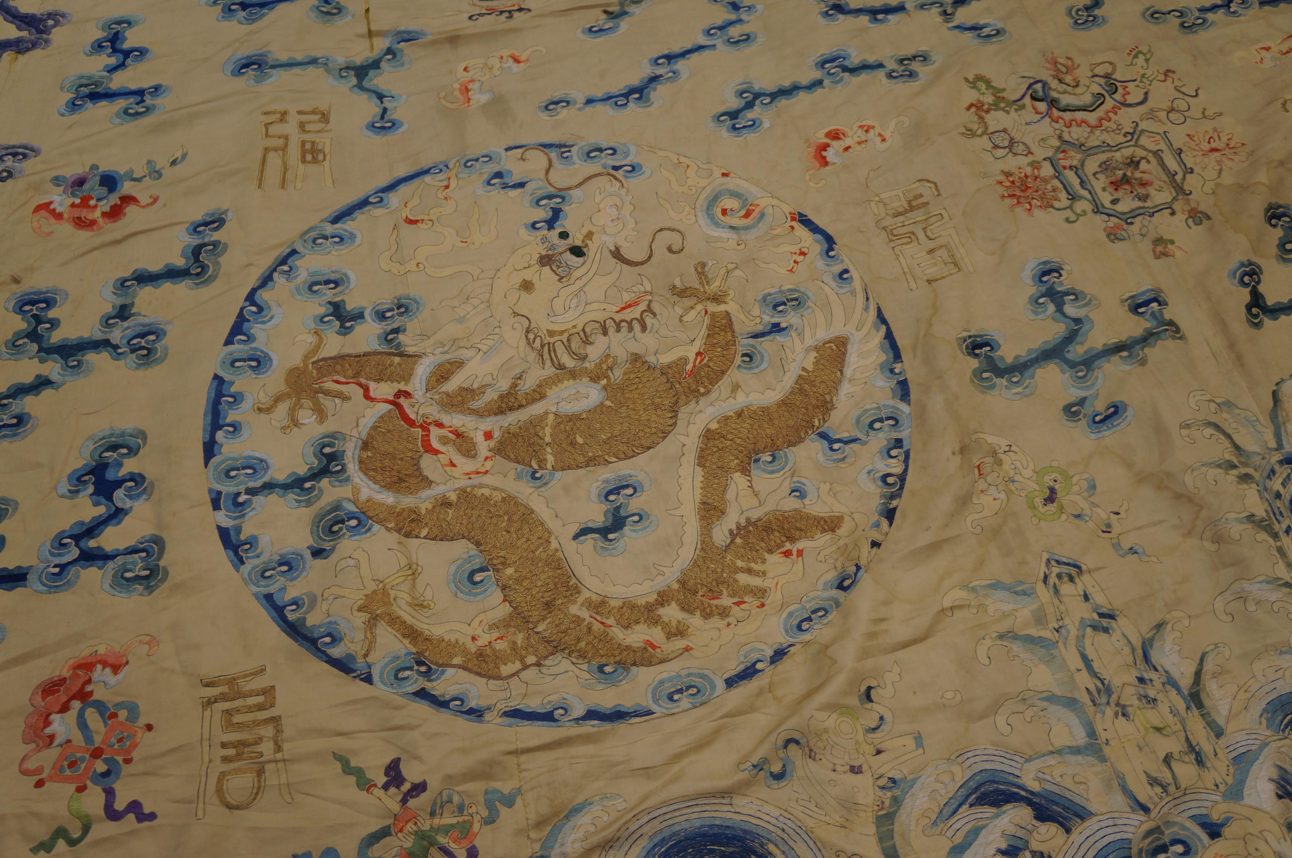 Early 19th Century Silk Chinese Dragon & Clouds Embroidery For Sale 8