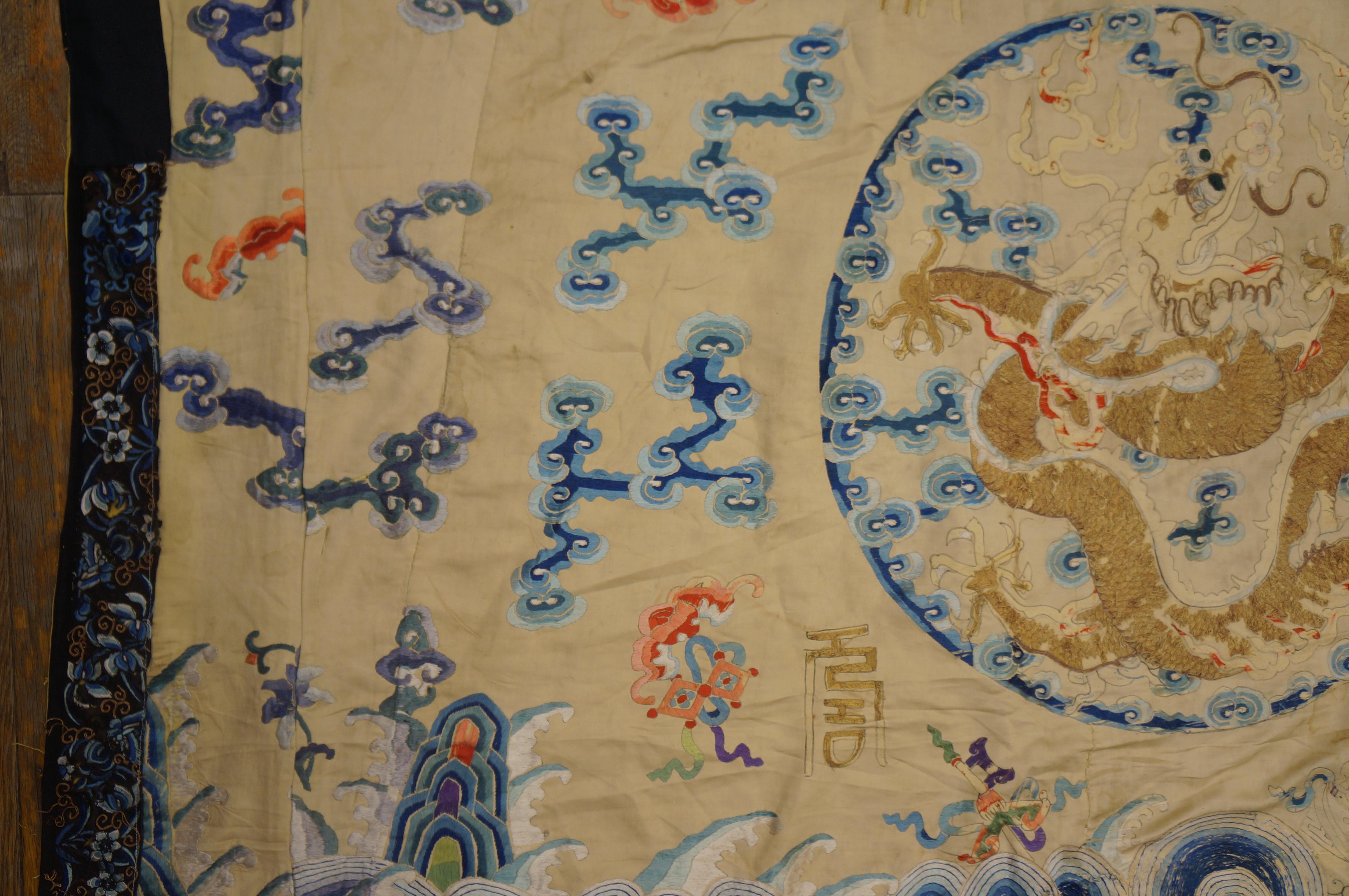 Early 19th Century Silk Chinese Dragon & Clouds Embroidery For Sale 9