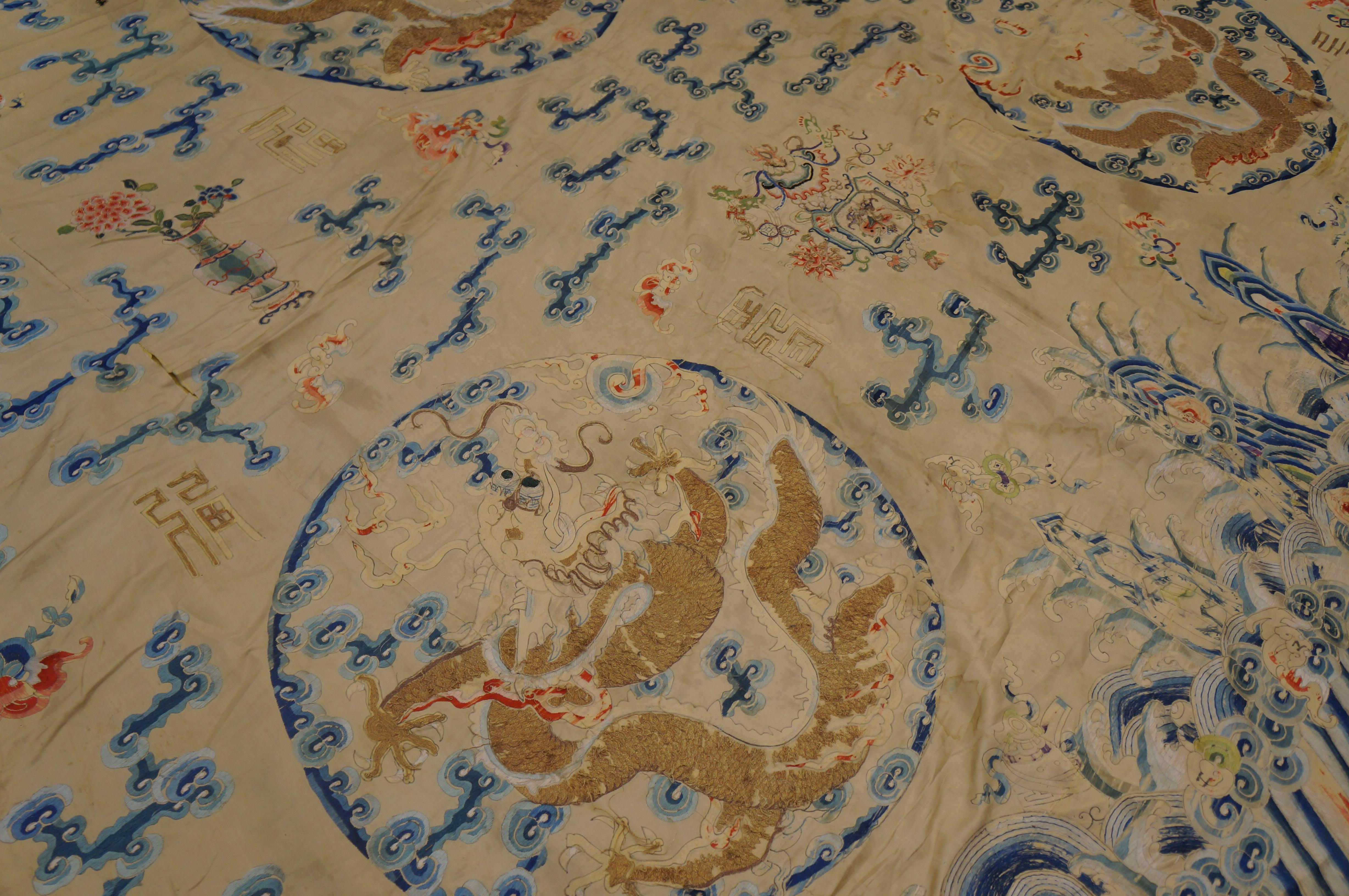 Early 19th Century Silk Chinese Dragon & Clouds Embroidery For Sale 10