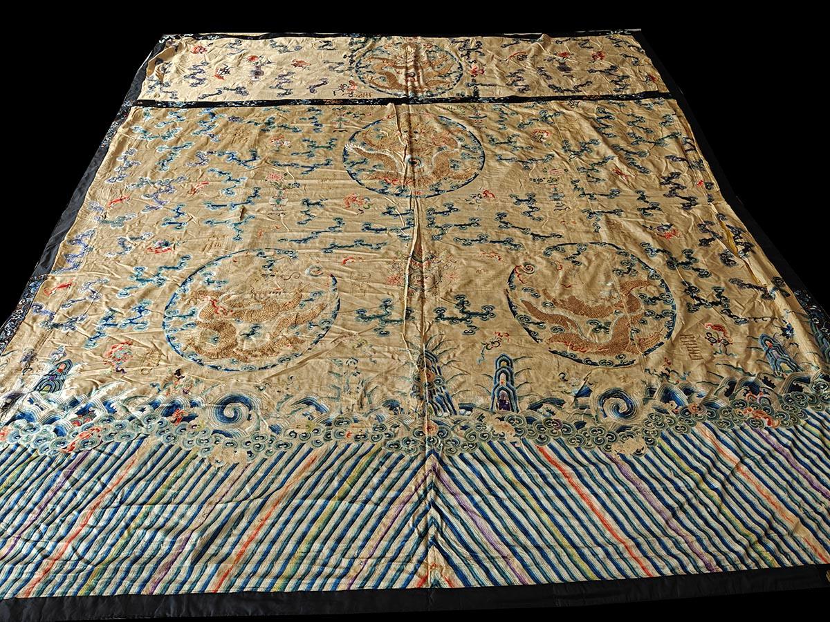 Early 19th Century Silk Chinese Dragon & Clouds Embroidery For Sale 11