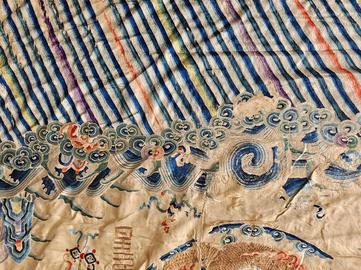 Early 19th Century Silk Chinese Dragon & Clouds Embroidery For Sale 12