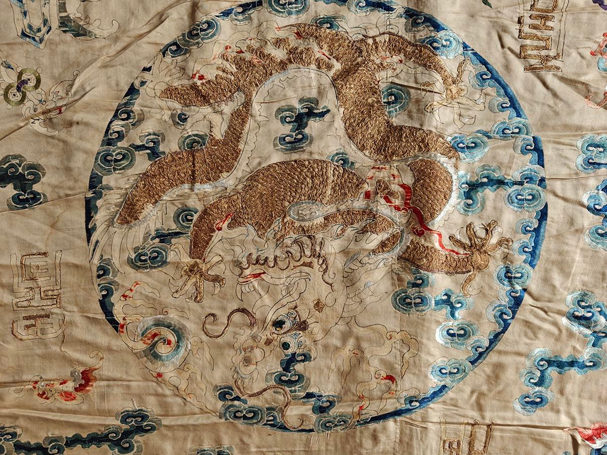 Early 19th Century Silk Chinese Dragon & Clouds Embroidery For Sale 13