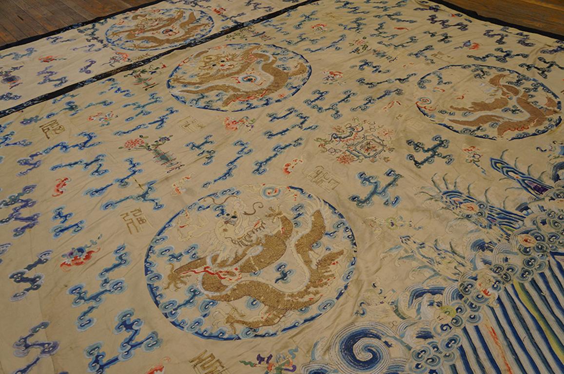 Hand-Woven Early 19th Century Silk Chinese Dragon & Clouds Embroidery For Sale