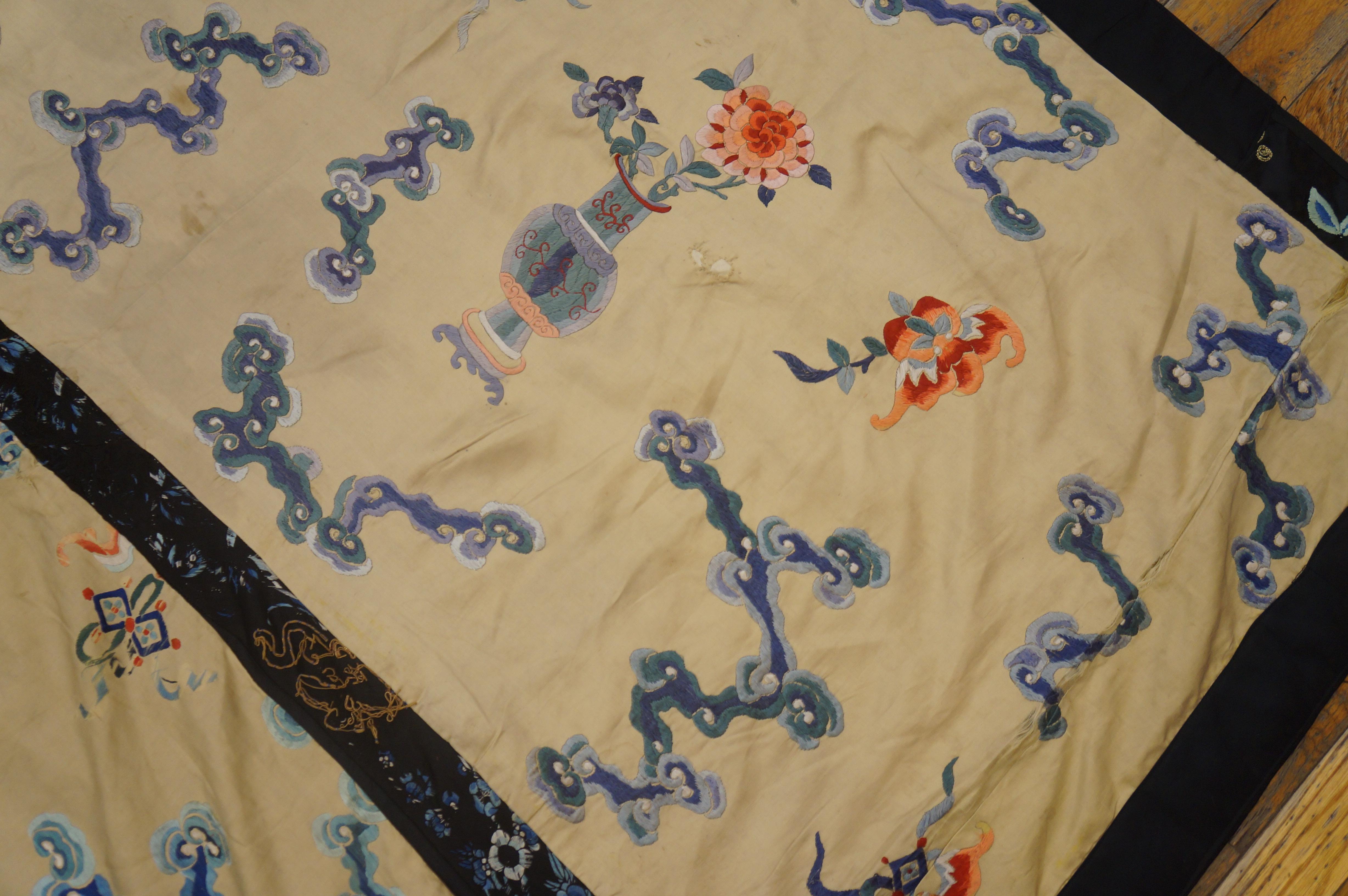 Early 19th Century Silk Chinese Dragon & Clouds Embroidery For Sale 4