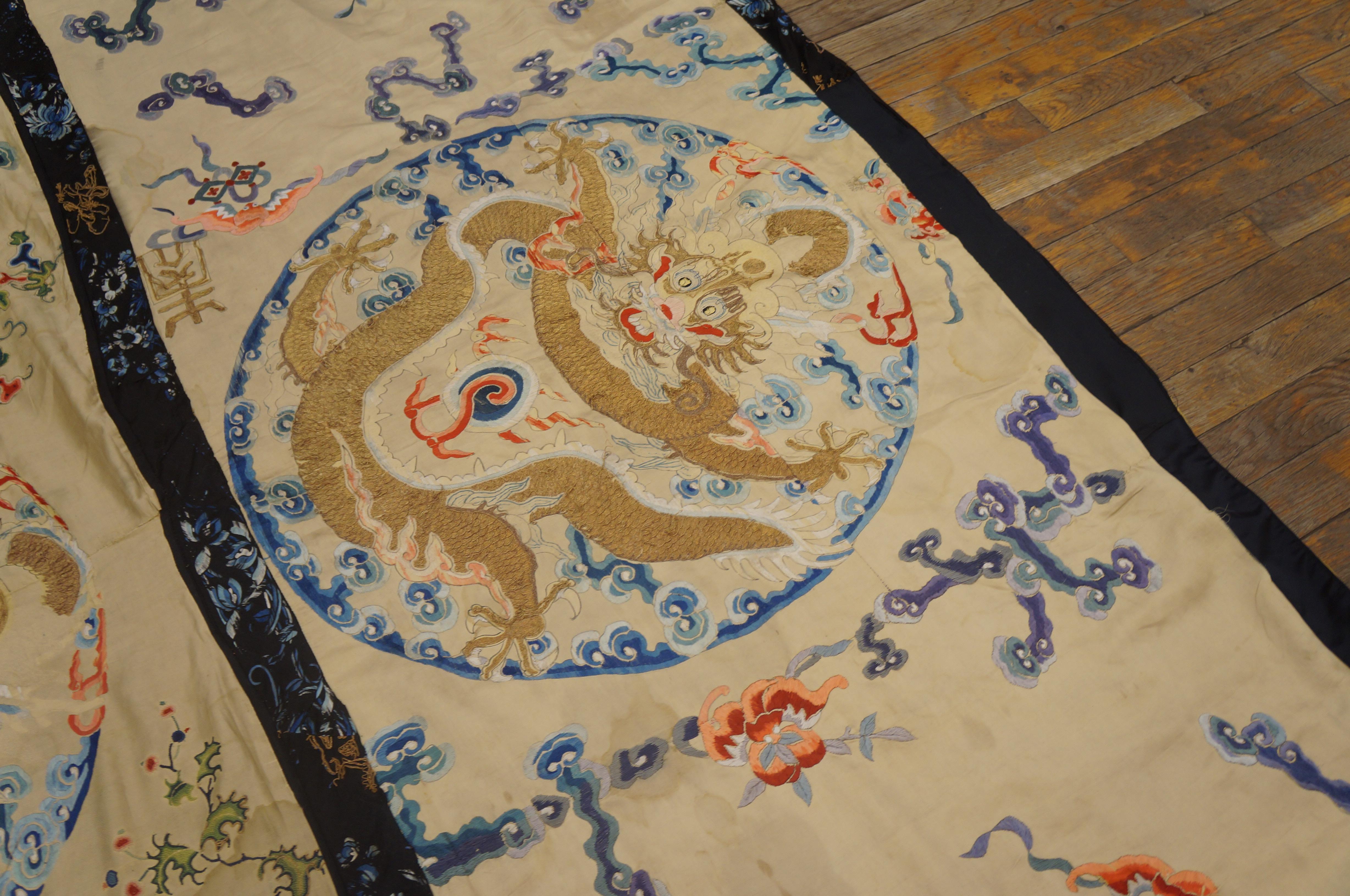 Early 19th Century Silk Chinese Dragon & Clouds Embroidery For Sale 5