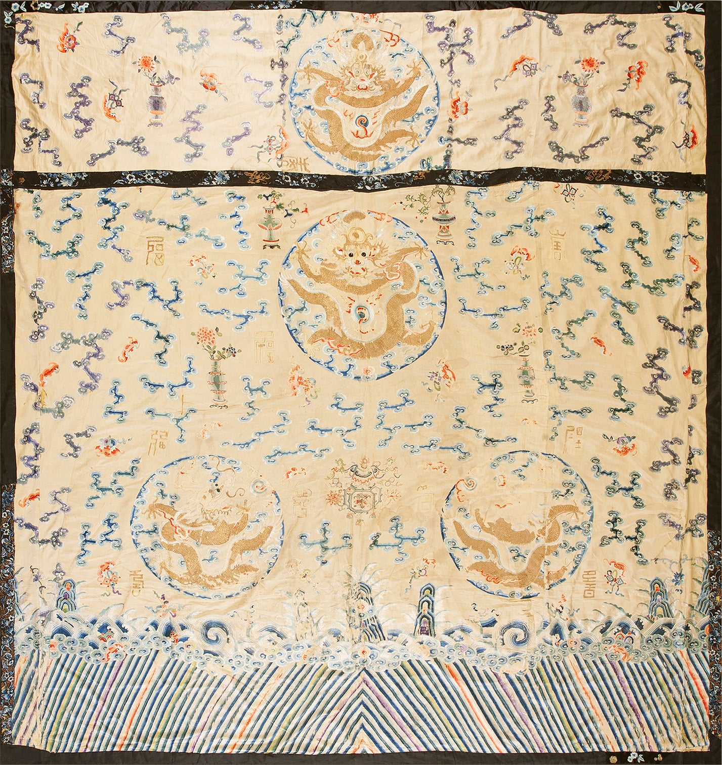 Early 19th Century Silk Chinese Dragon & Clouds Embroidery