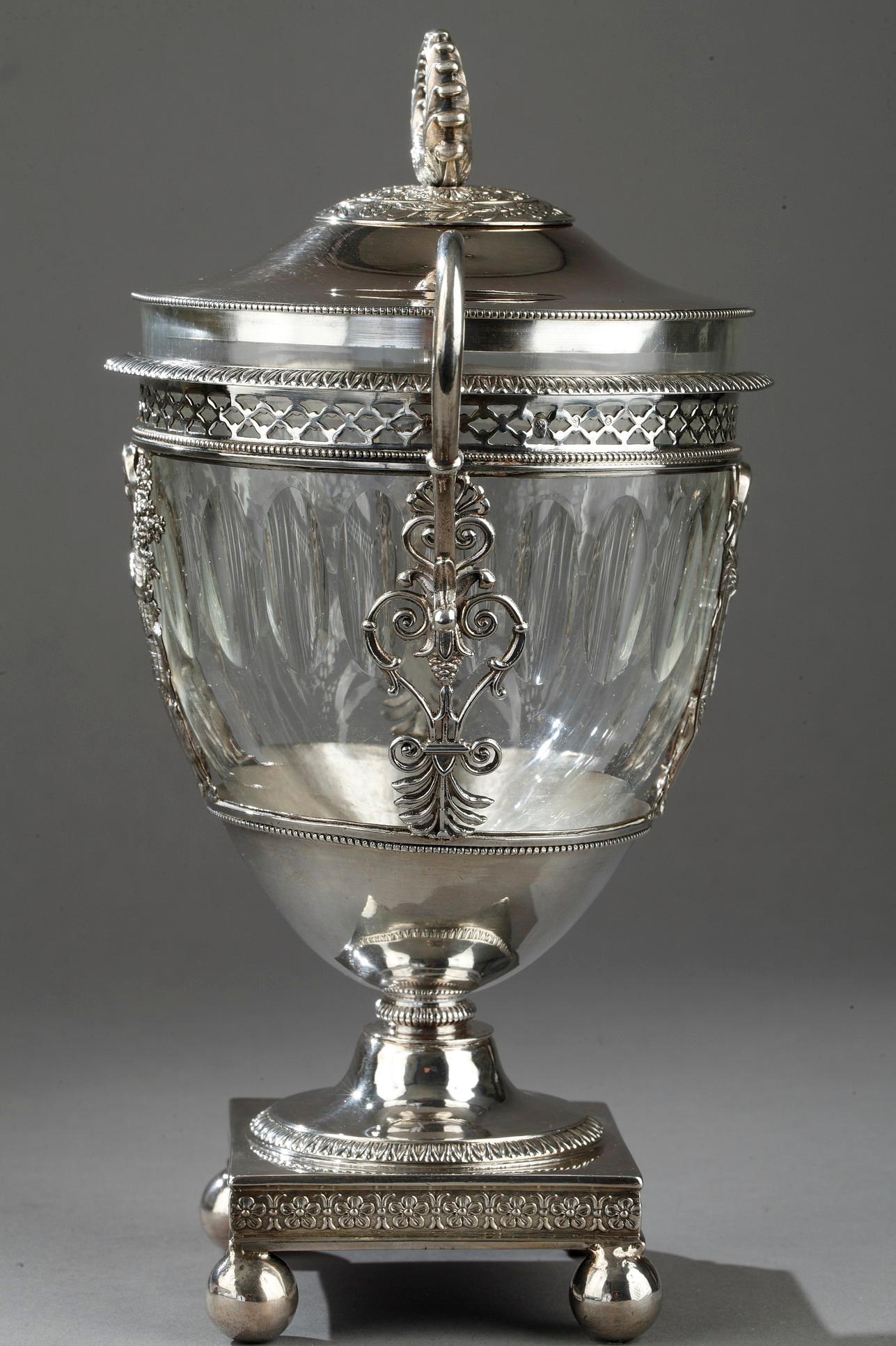 French Early 19th Century Silver and Crystal Candy Dish For Sale