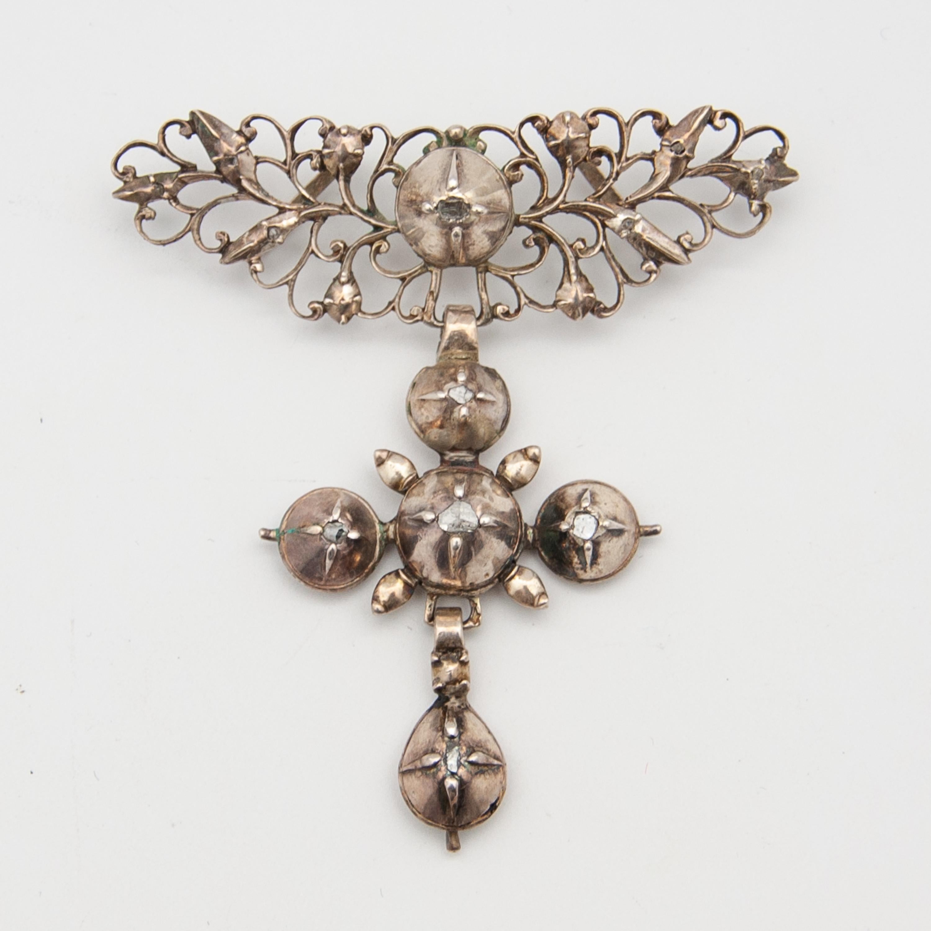 Antique Rose Cut Diamond and Silver Cross Pendant For Sale 2