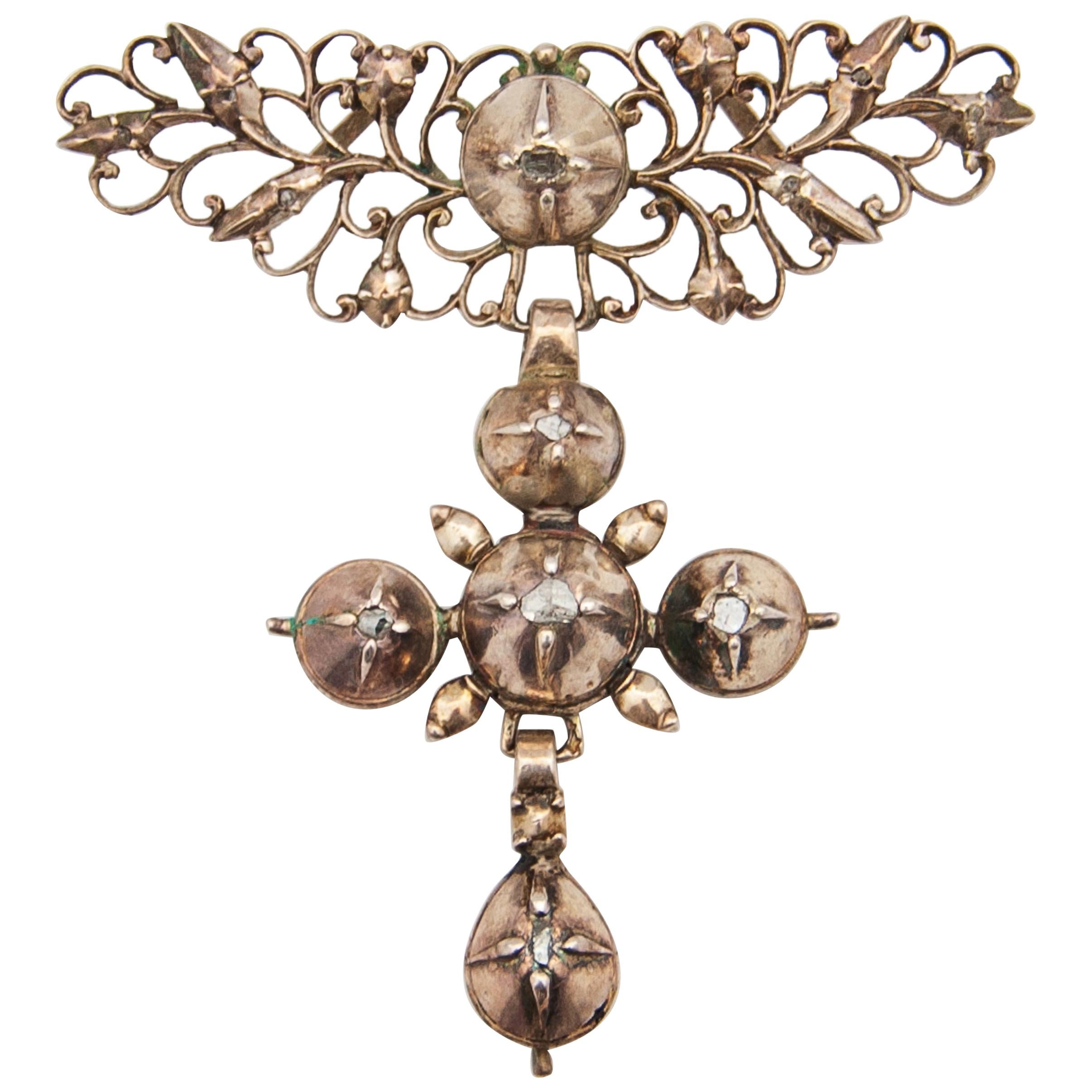 Early 19th Century Diamond Silver Rose Cut Cross Pendant