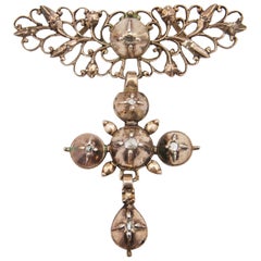 Diamond Silver Rose Cut Cross Pendant, Early 19th Century