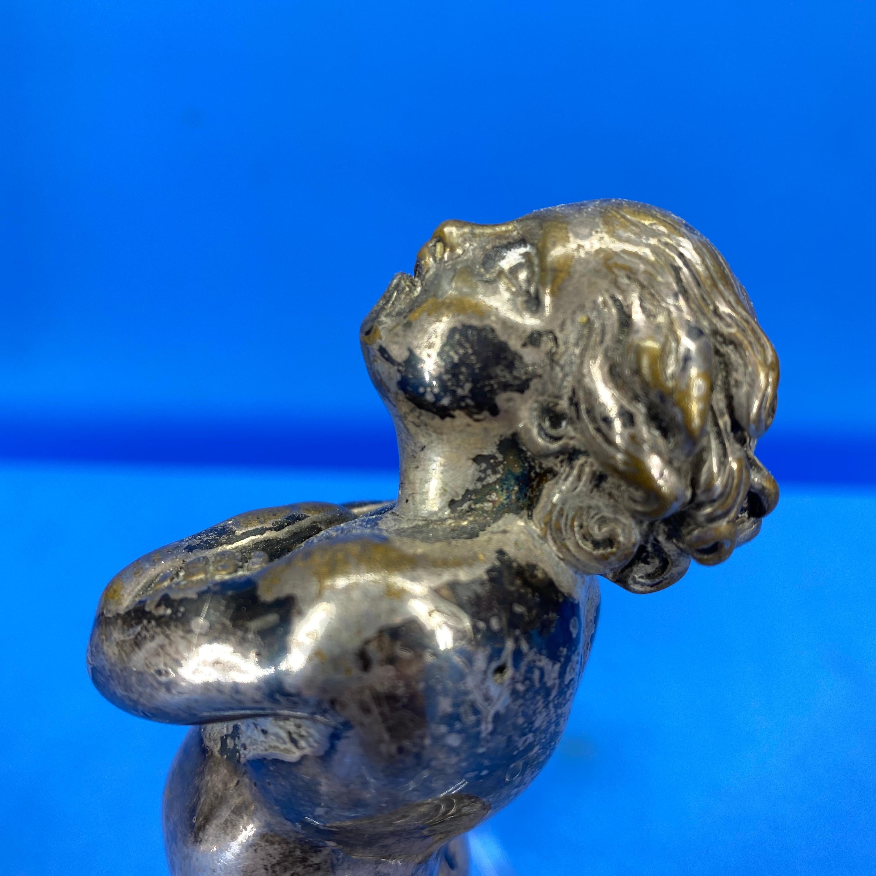 Early 19th Century Silver-Plated Putti On A Star-Shaped Lucite Base In Good Condition For Sale In Haddonfield, NJ