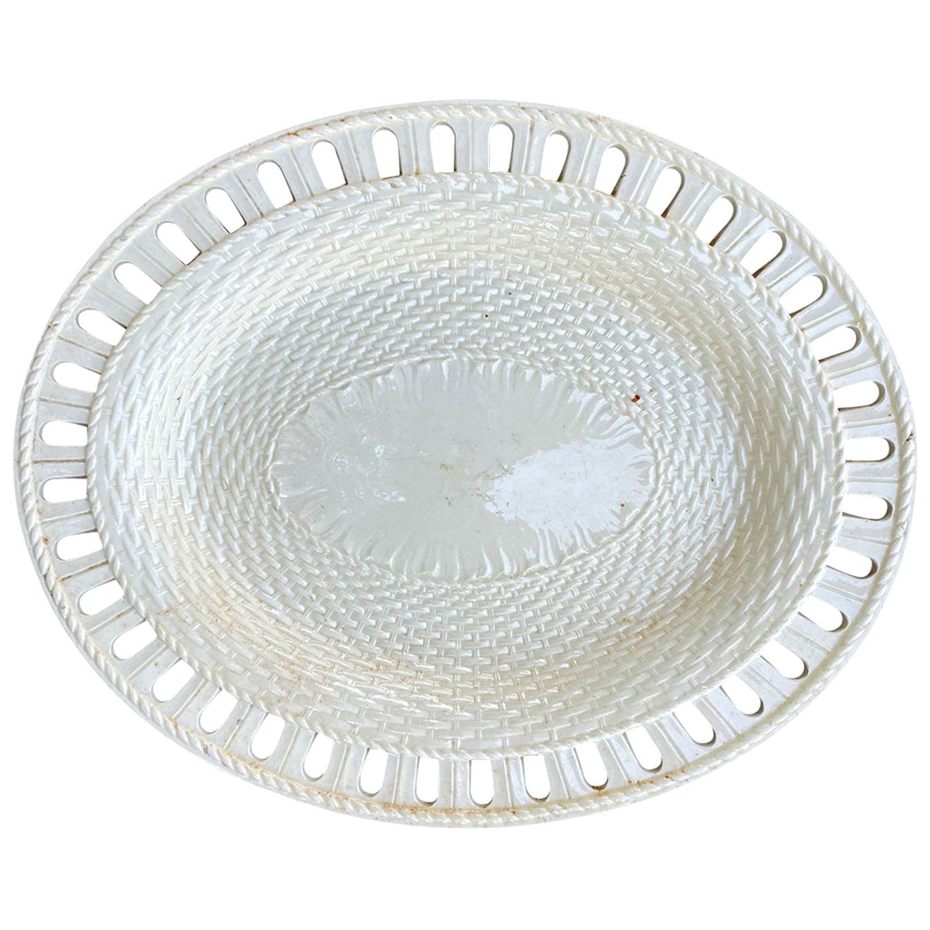 Early 19th Century Single Reticulated Creamware Oval Plate, Unmarked