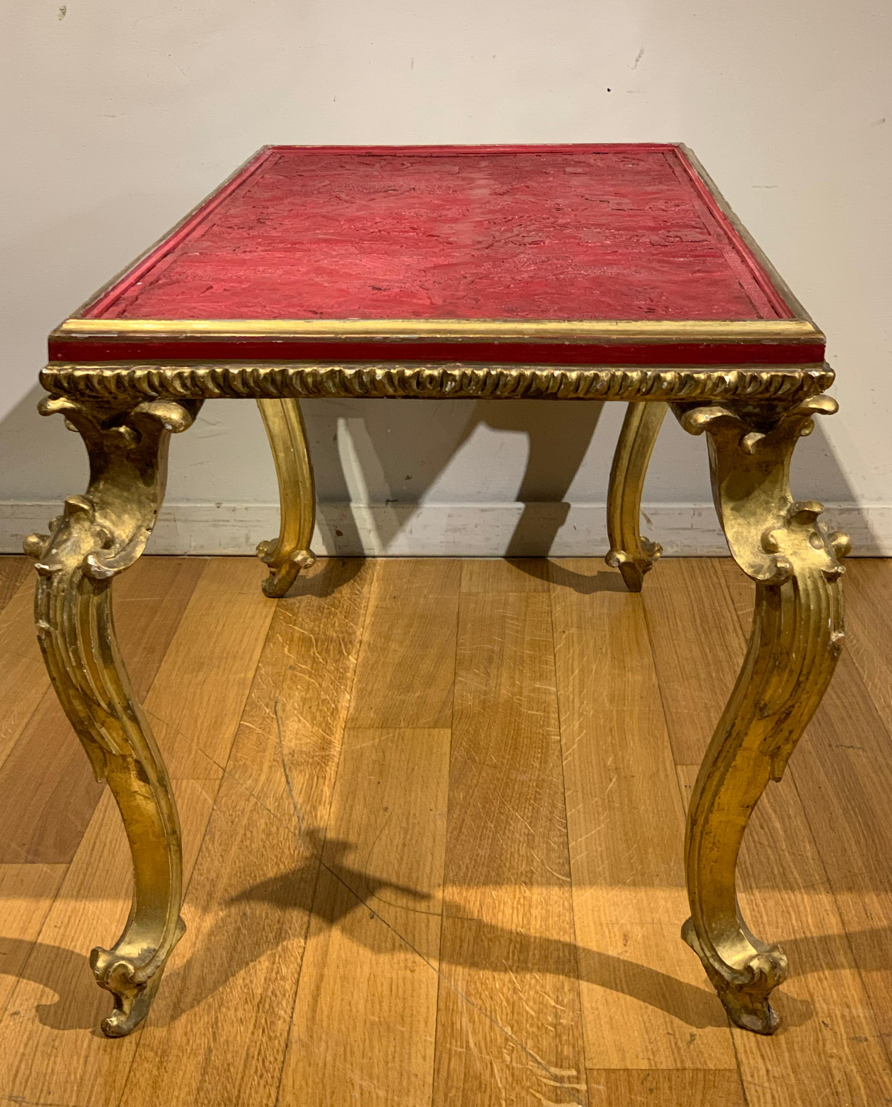 Early 19th Century Small Giltwood Table with Chinese Red Lacquer Top 2