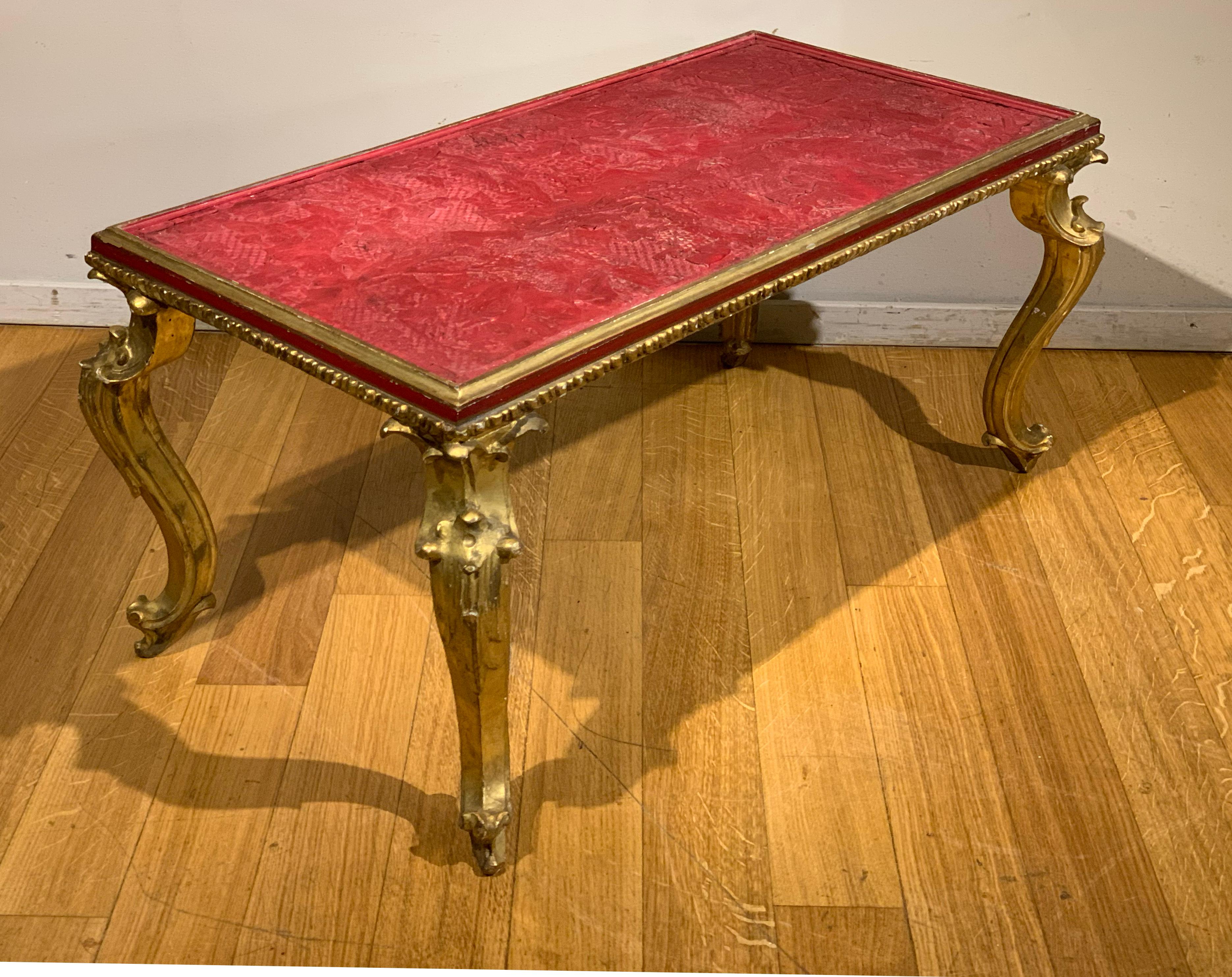 Early 19th Century Small Giltwood Table with Chinese Red Lacquer Top 3