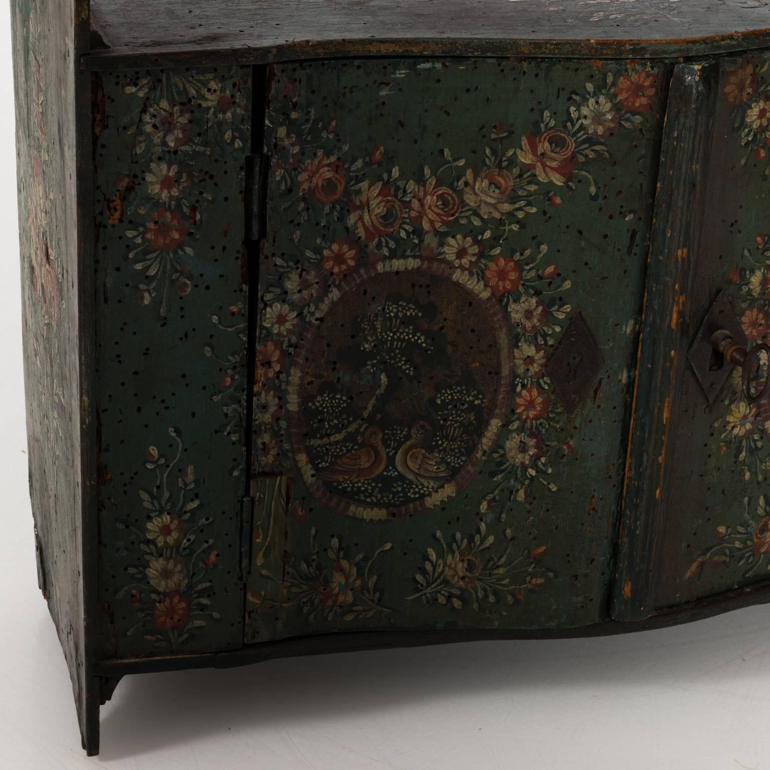 Hand-Painted Early 19th Century Small Painted Hanging Cabinet, circa 1930s