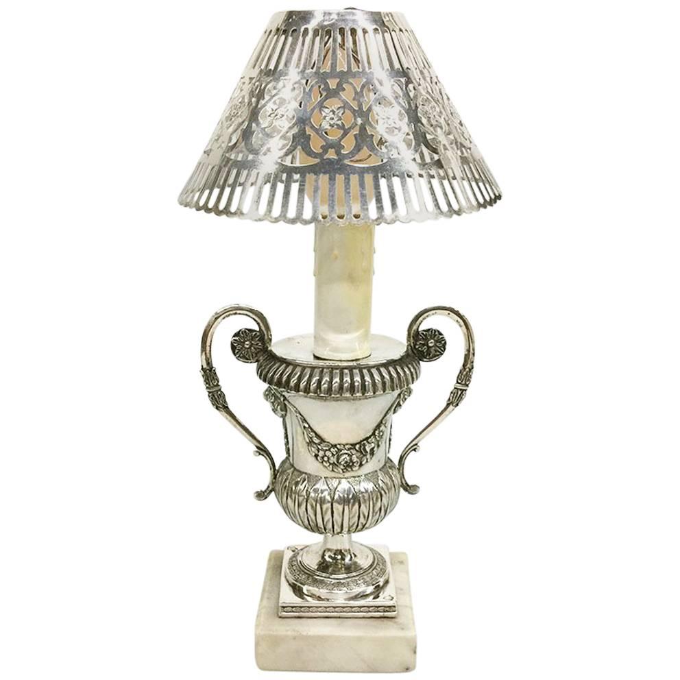 Piccola lampada da tavolo belga in argento del XIX secolo, 1814-1831 in vendita