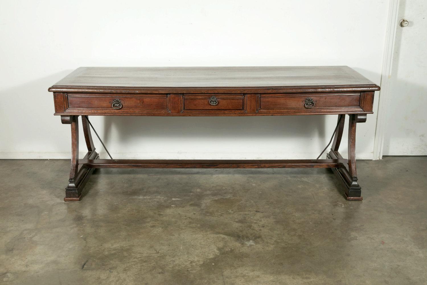 French Provincial Early 19th Century Solid Oak French Provencal Writing Table or Console