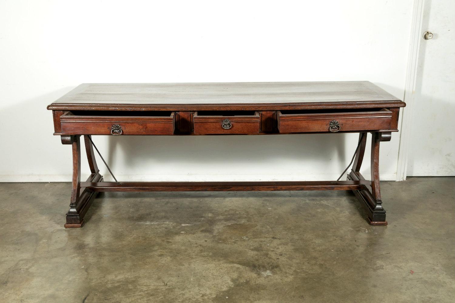 Early 19th Century Solid Oak French Provencal Writing Table or Console In Good Condition In Birmingham, AL