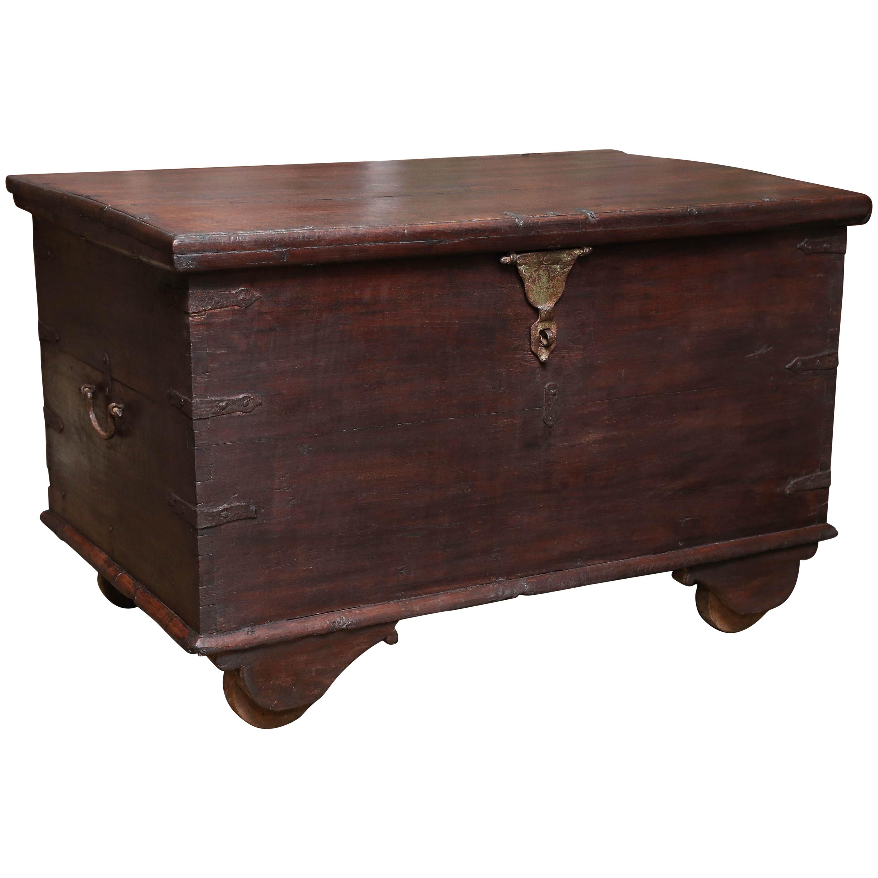 Early 19th Century Solid Teak Wood Dowry Chest from the Holy Town of Varanasi For Sale