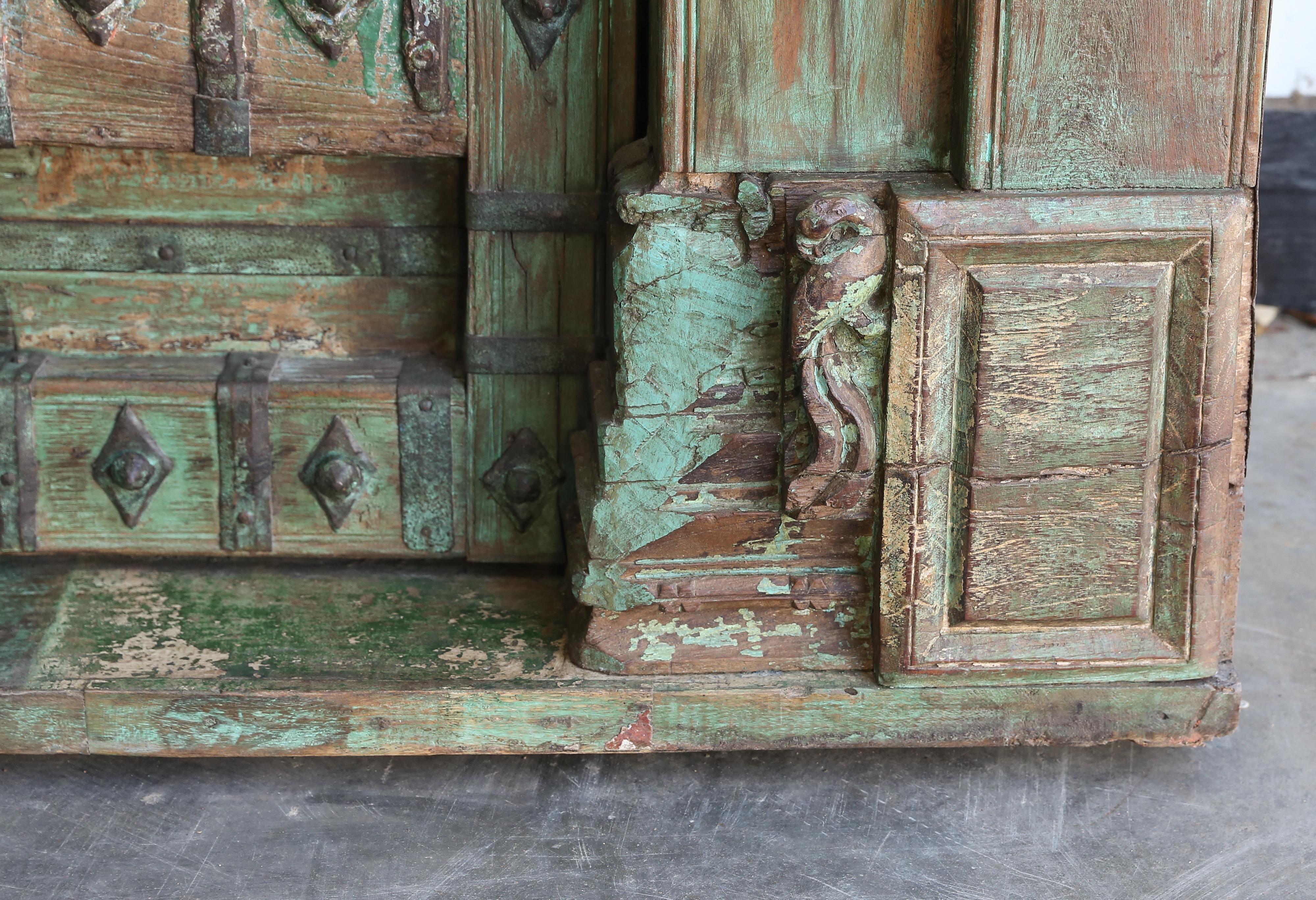 Early 19th Century Solid Teak Wood Highly Carved Entry Doors of a Village Temple For Sale 6