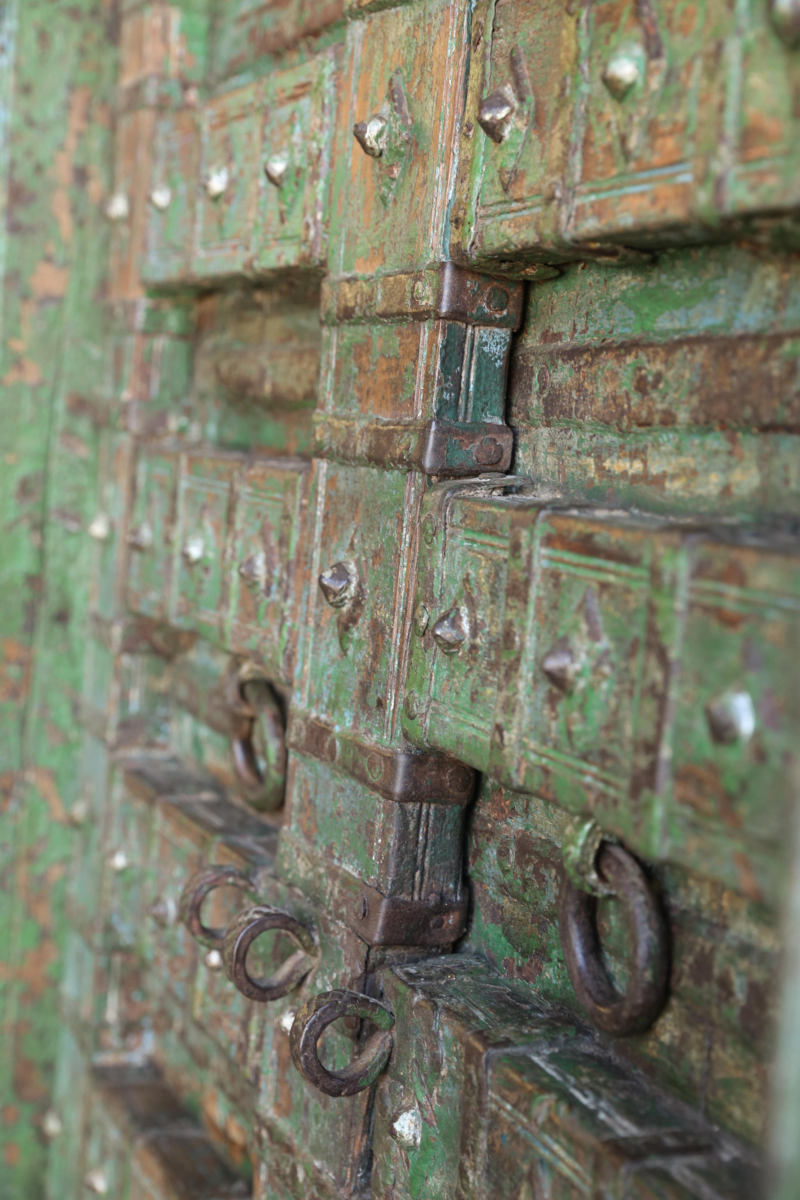 Early 19th Century Solid Teak Wood Highly Carved Entry Doors of a Village Temple For Sale 2