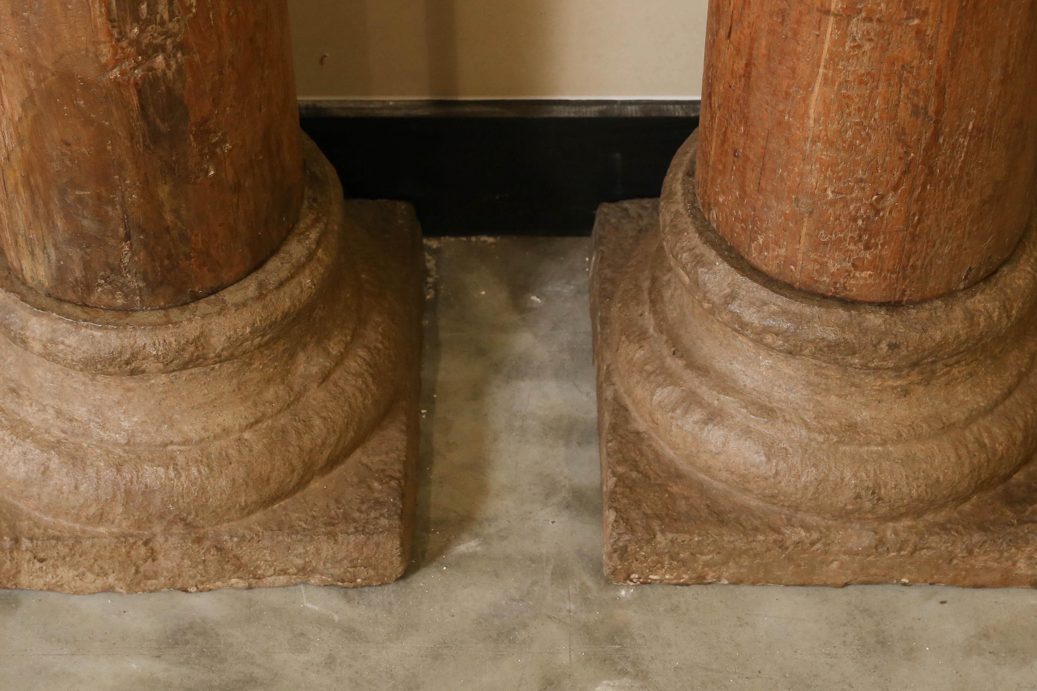 Hand-Crafted Early 19th Century Solid Teakwood Load Bearing Columns from a Grand Farm House