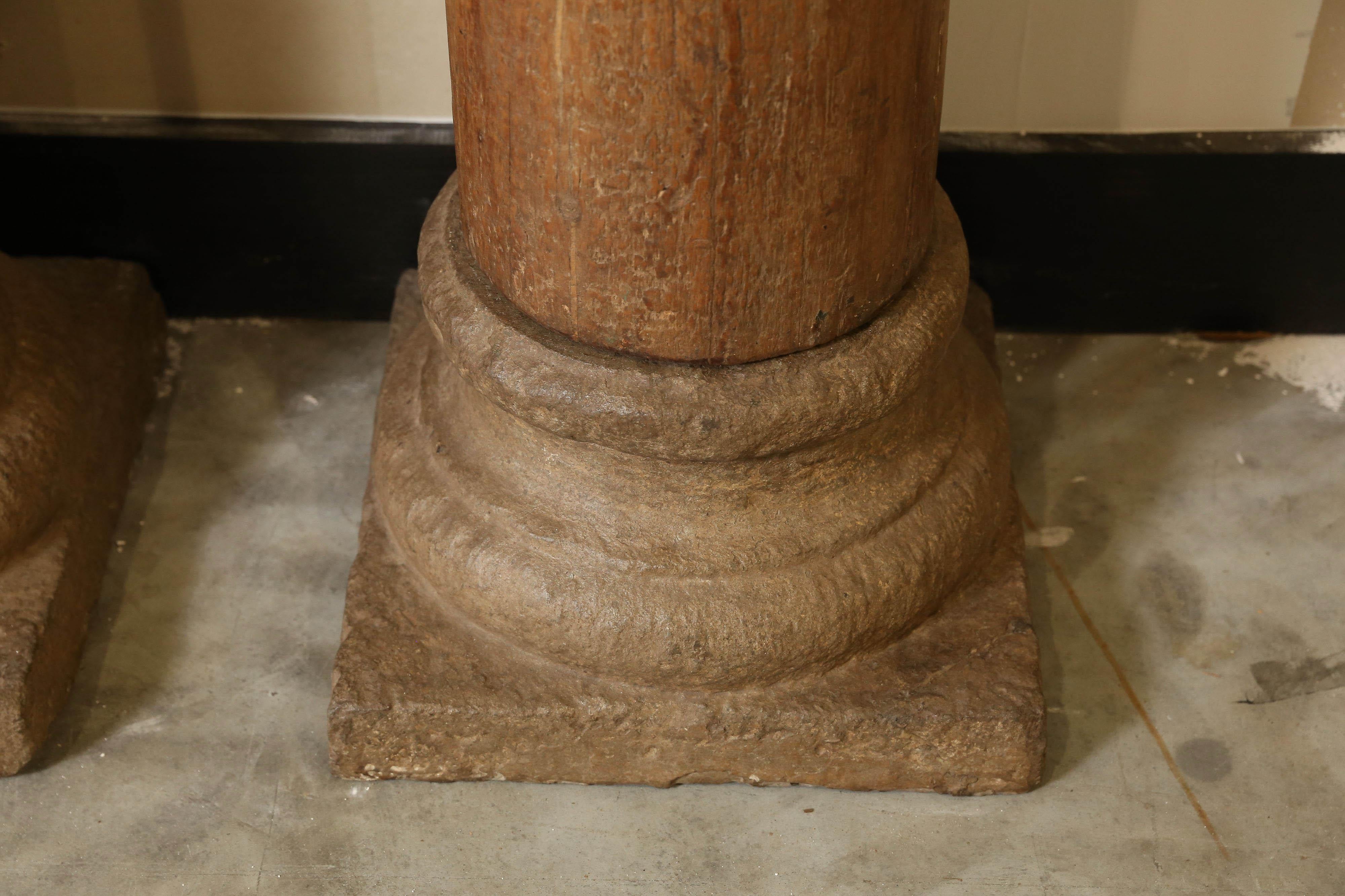 Early 19th Century Solid Teakwood Load Bearing Columns from a Grand Farm House In Excellent Condition In Houston, TX