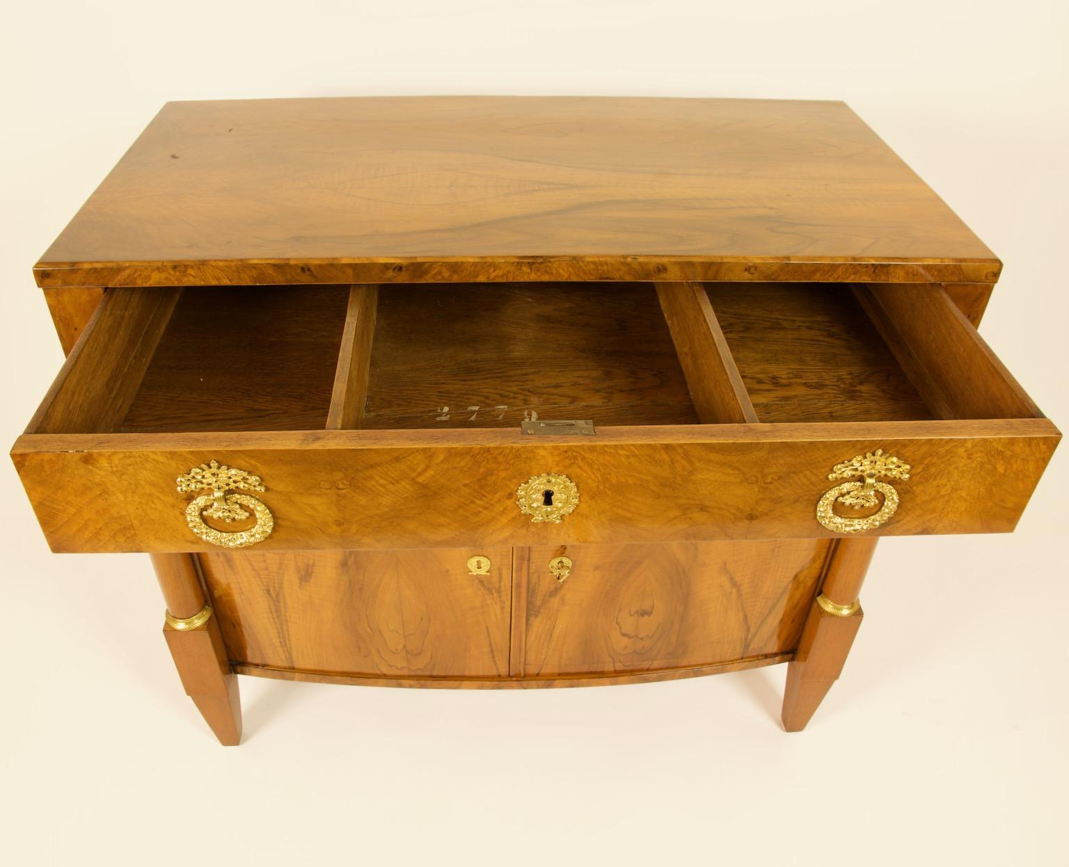 Gilt Early 19th Century South German or Austrian Biedermeier Walnut Cabinet Dresser