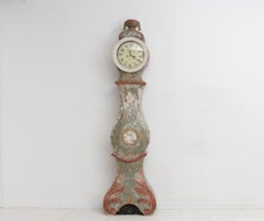 Antique Southern Swedish Rococo Long Case Clock with Original Paint