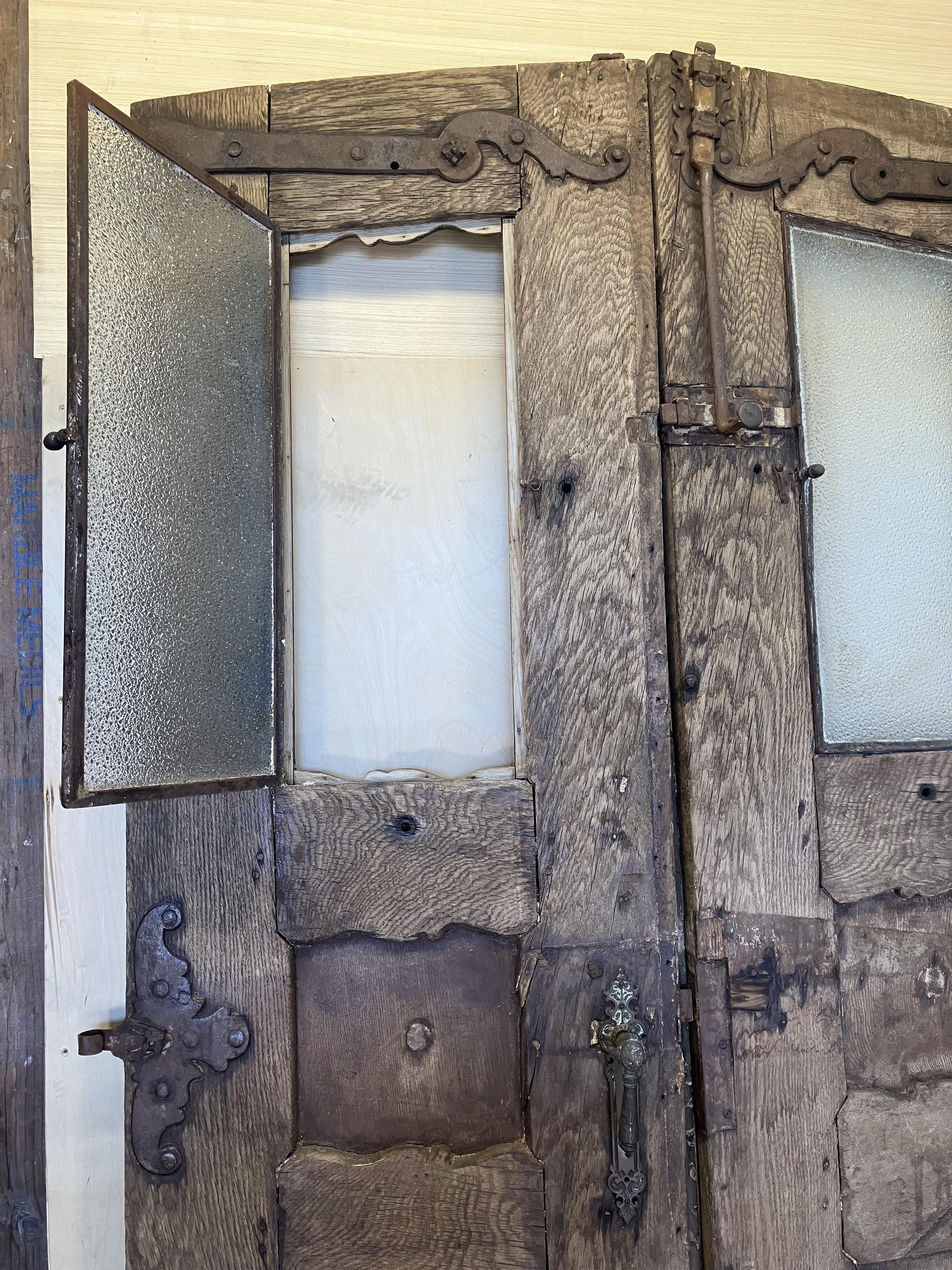 Carved Early 19th Century Spanish American Front Entrance Double Doors