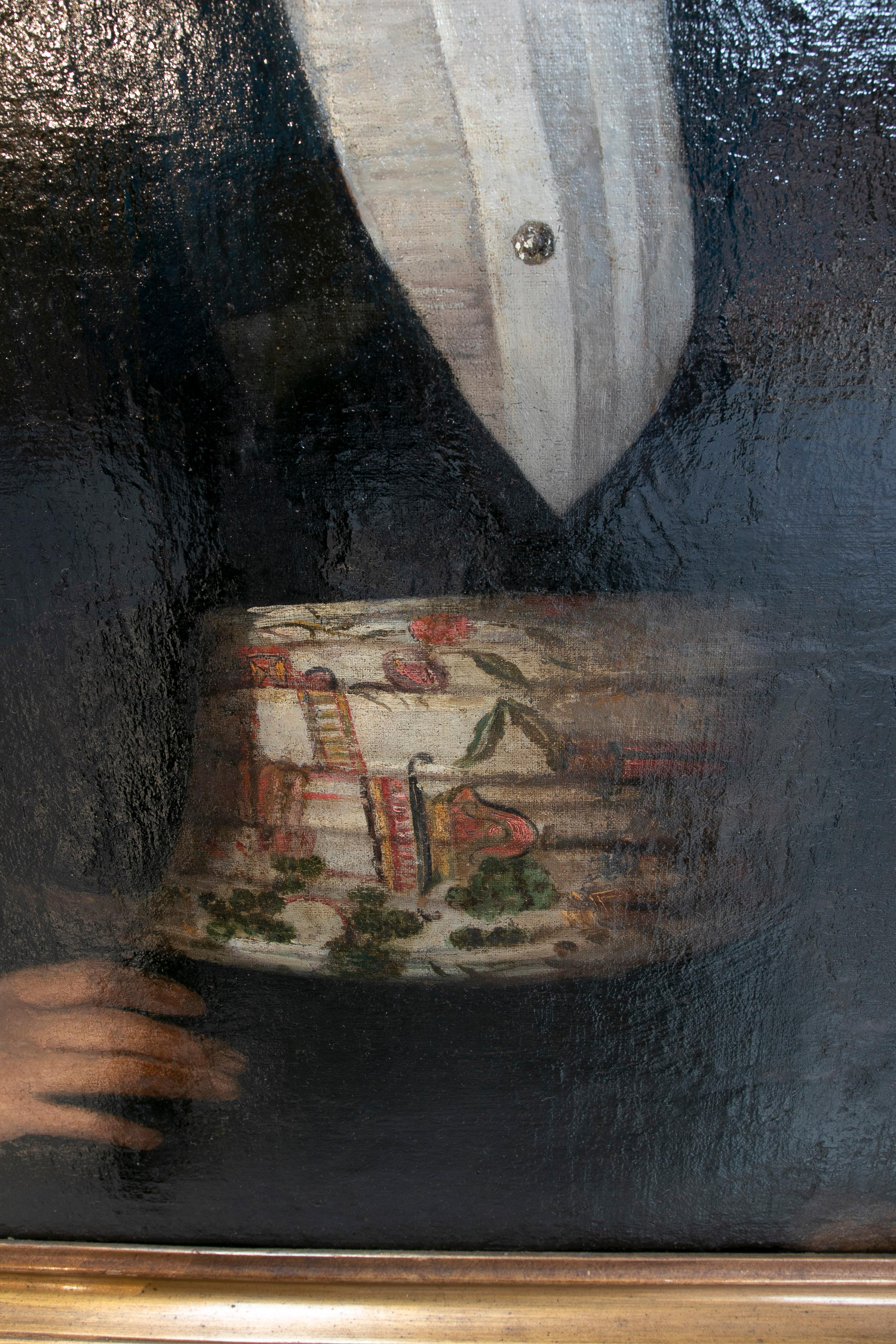 Début du 19e siècle, peinture andalouse espagnole à l'huile sur toile, portrait Bon état - En vente à Marbella, ES